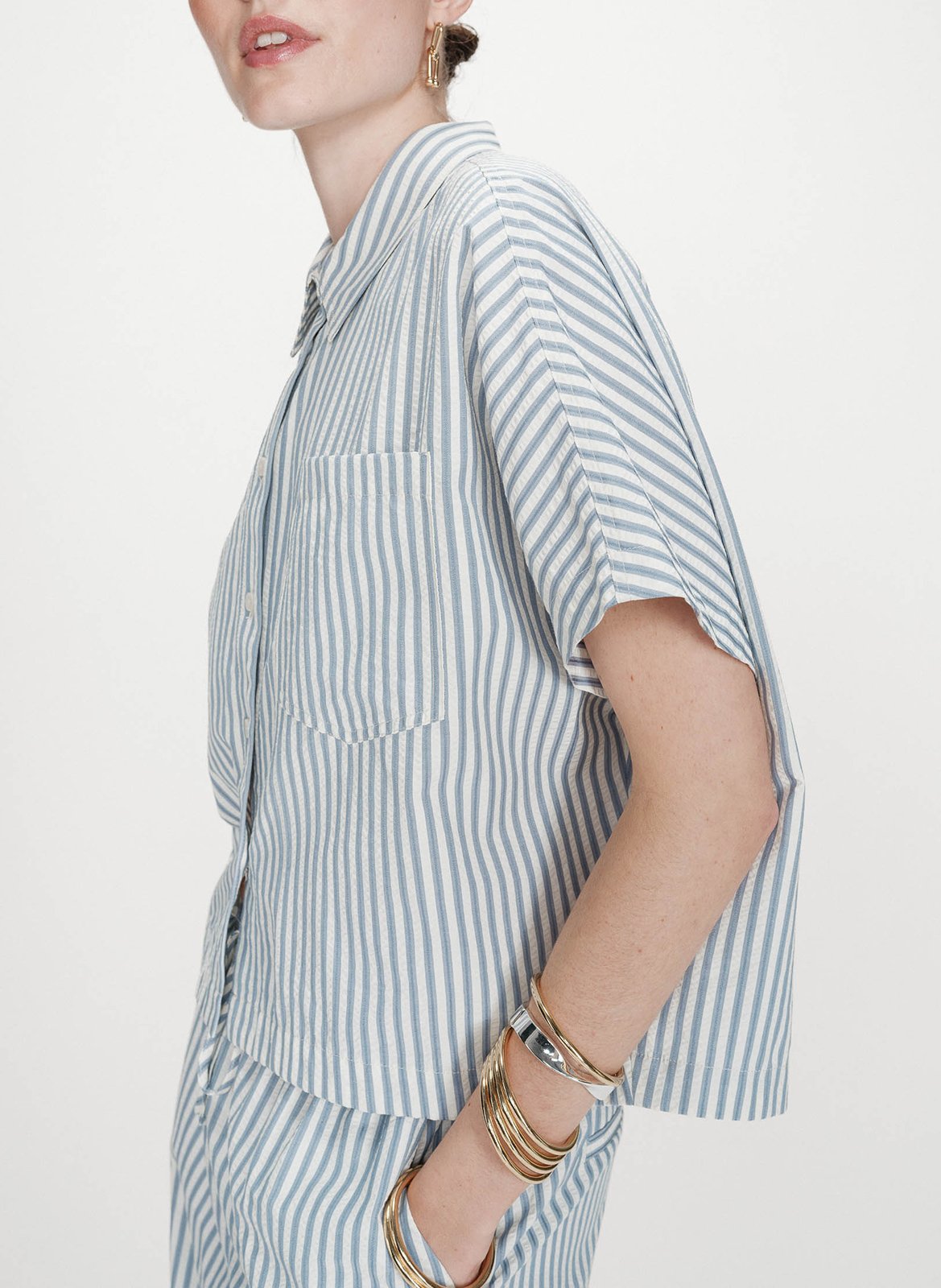 Chemise col classique en coton mélangé GRACE ET MILA Bleu