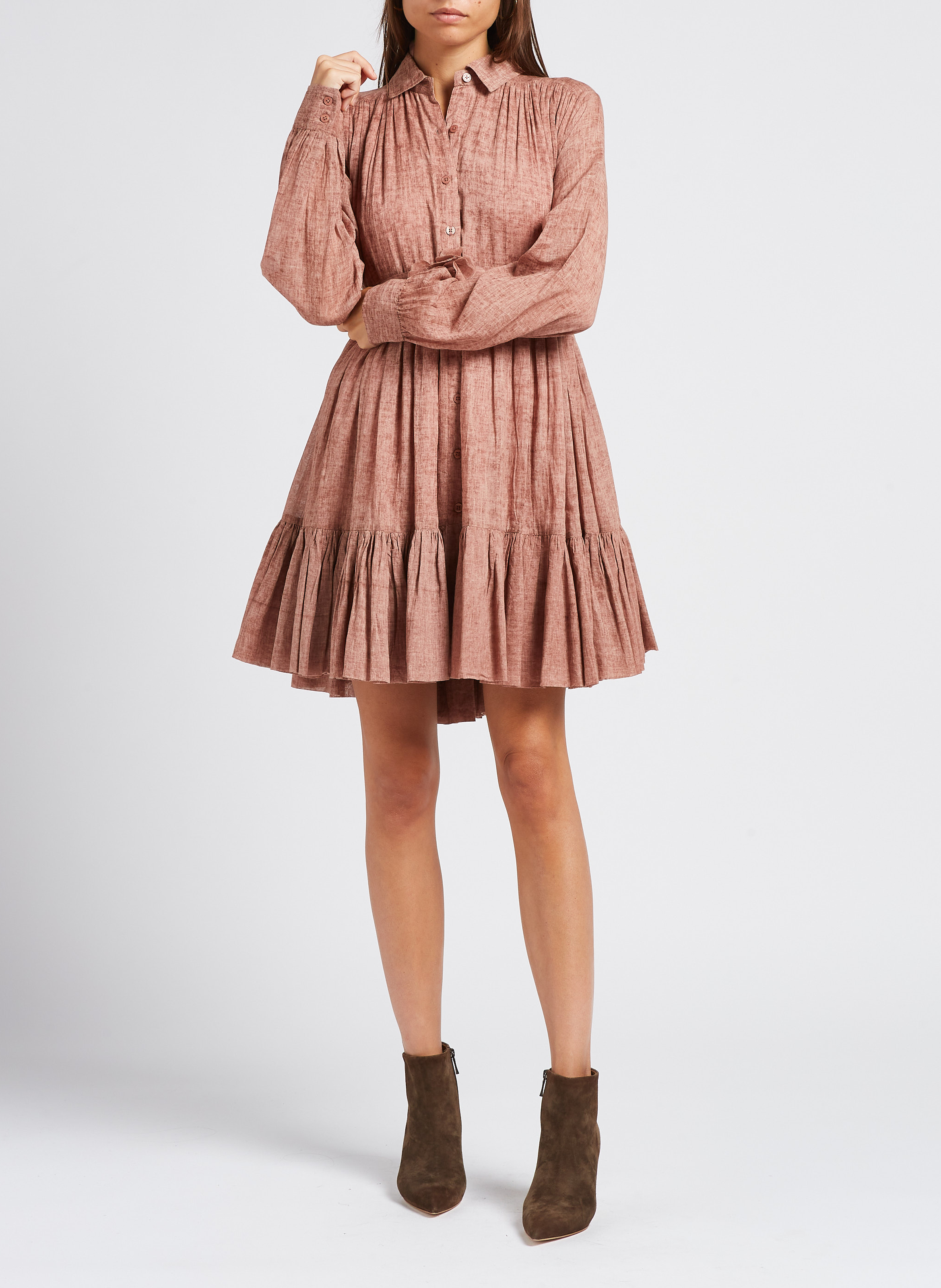 Kurzes Baumwollkleid mit Hemdkragen MES DEMOISELLES Rosa