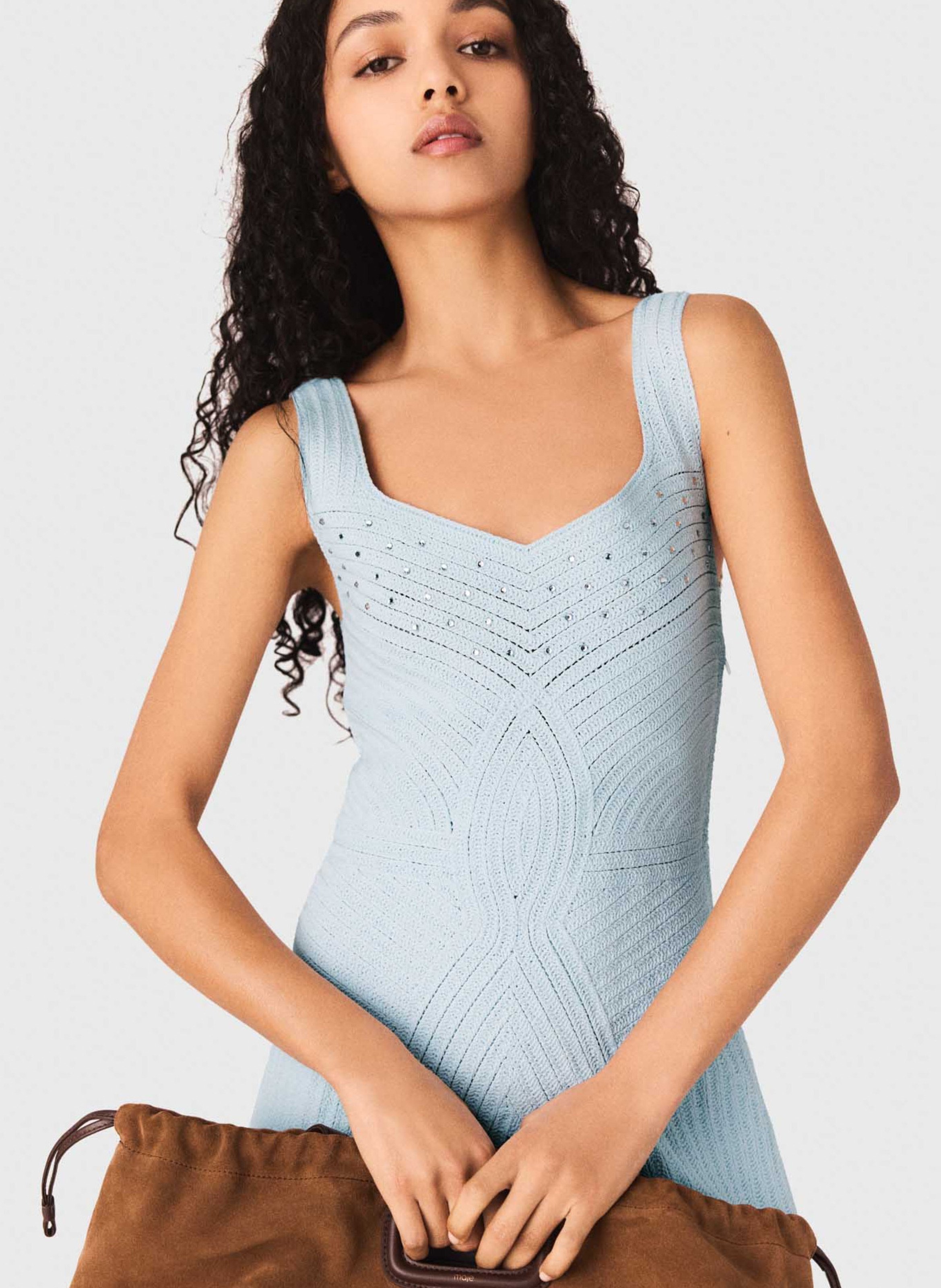 Robe midi col rond MAJE Bleu