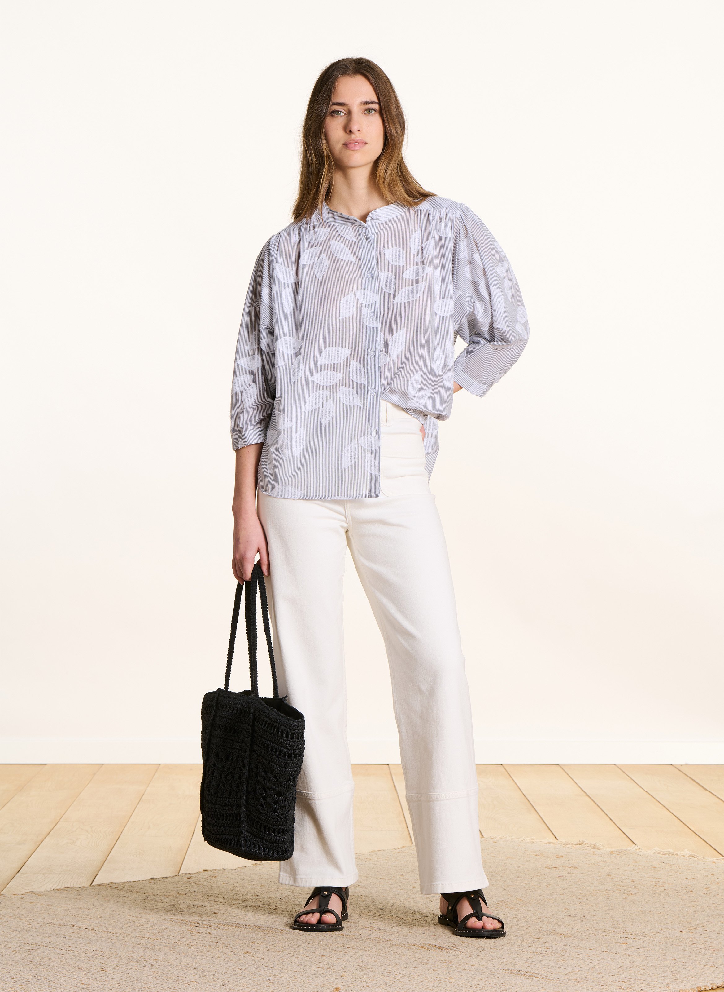 Chemise ample col mao en coton LA FEE MARABOUTEE Noir