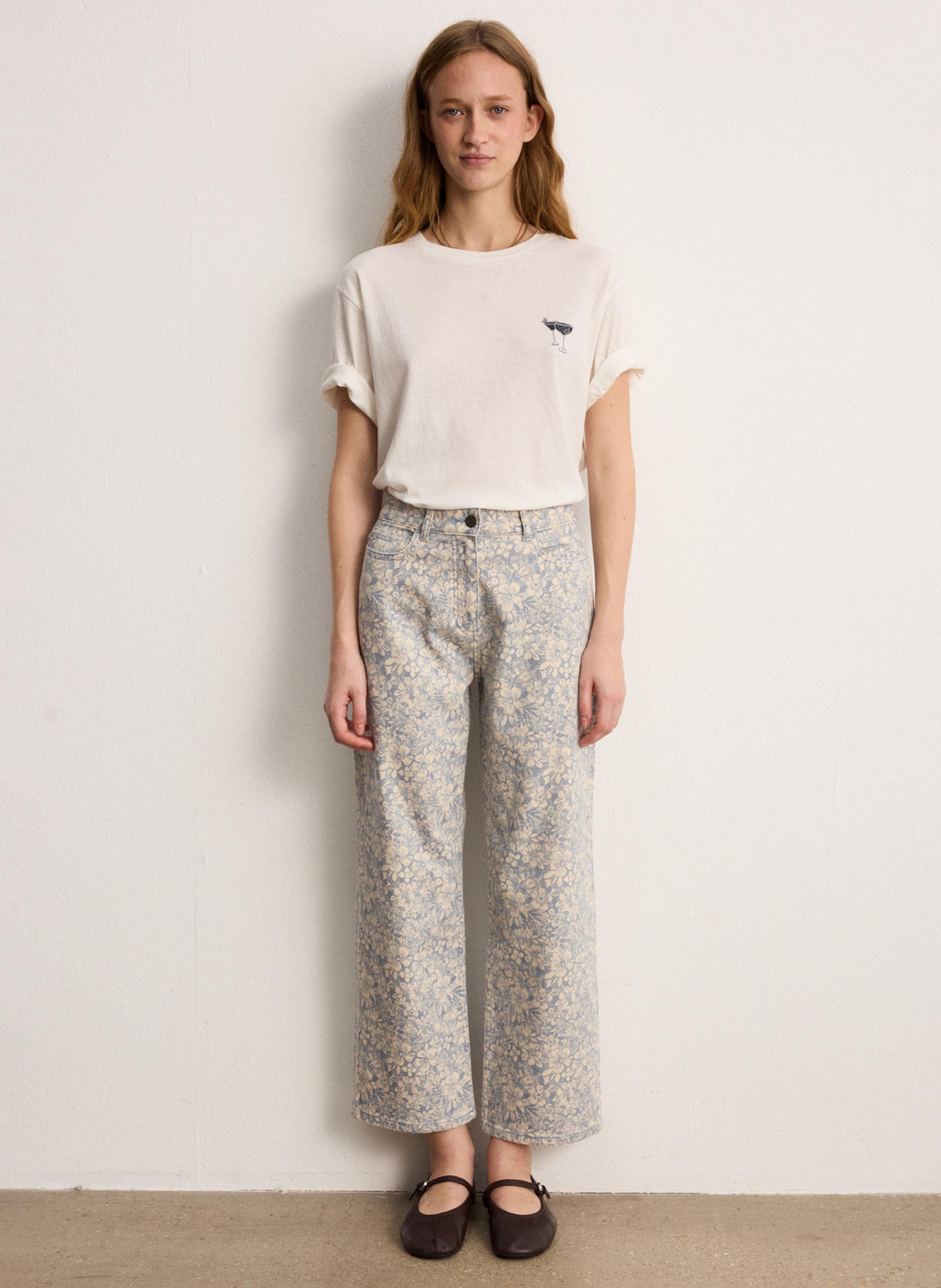 Wide-leg jeans with floral pattern PABLO Blue