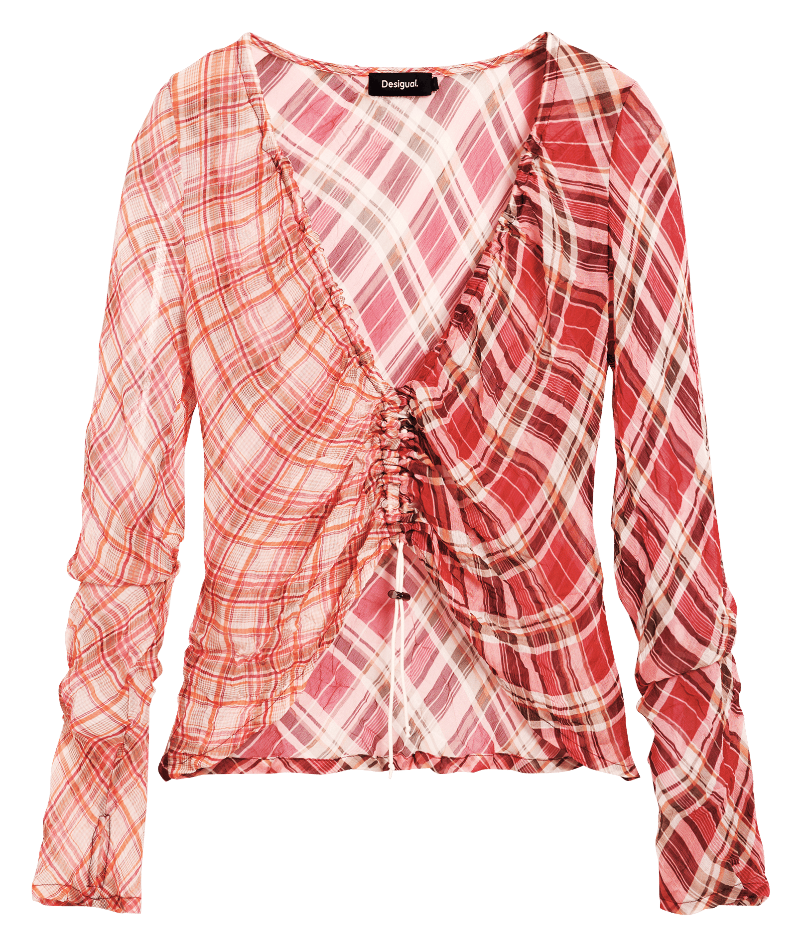 Top à carreaux décolleté v DESIGUAL Rouge