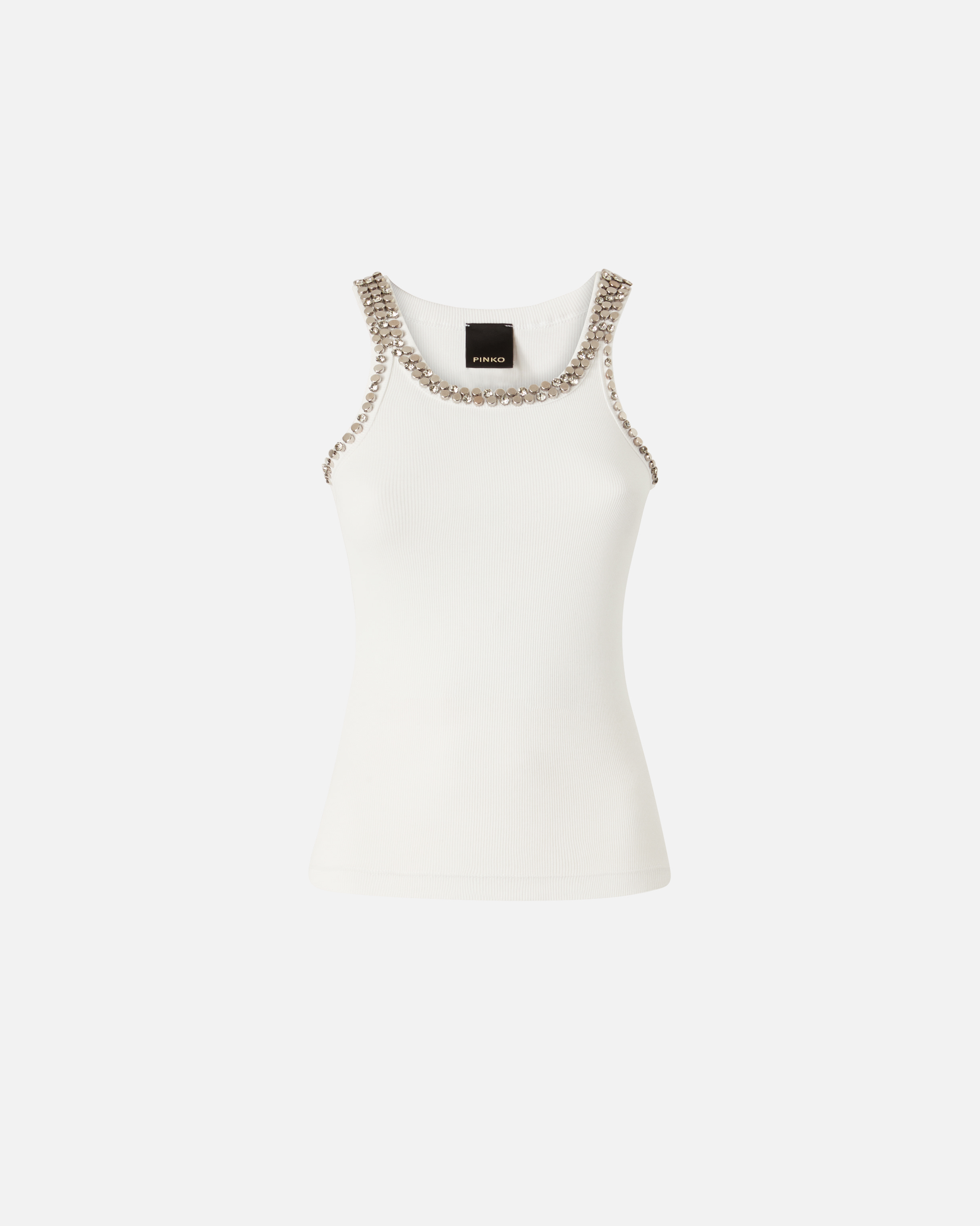 Ribbed top with jewel embroideries PINKO White