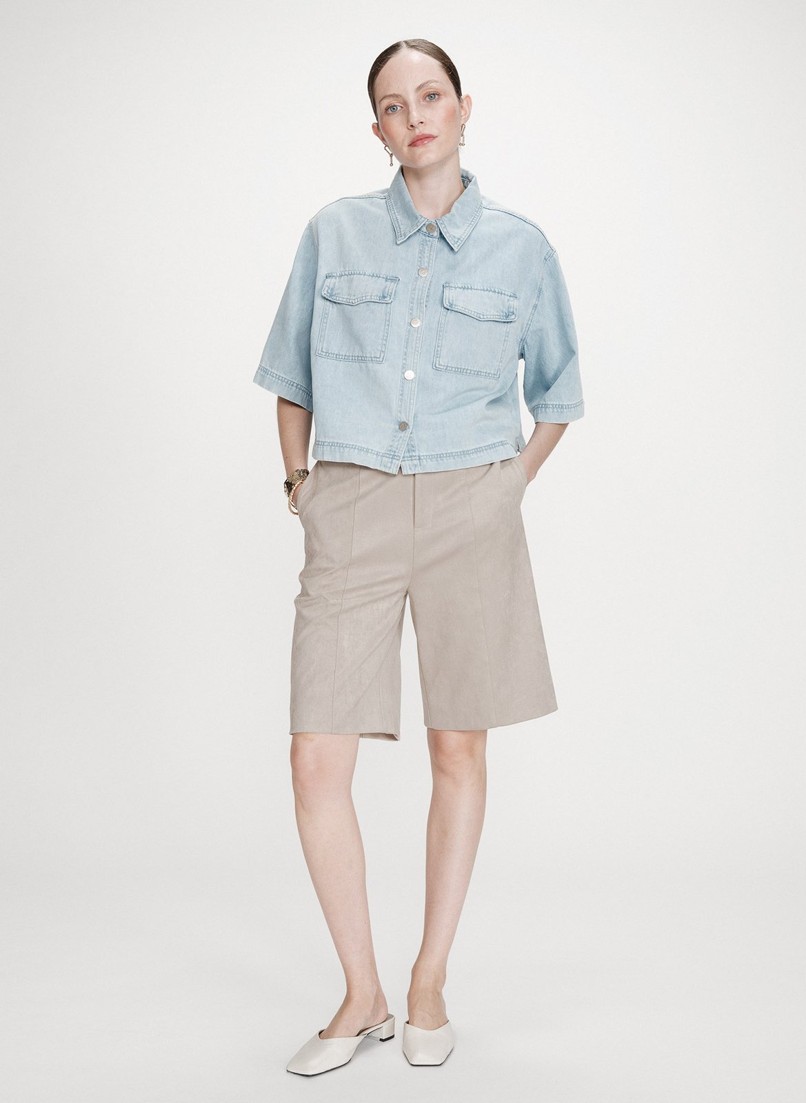 Top col classique en denim GRACE ET MILA Bleu