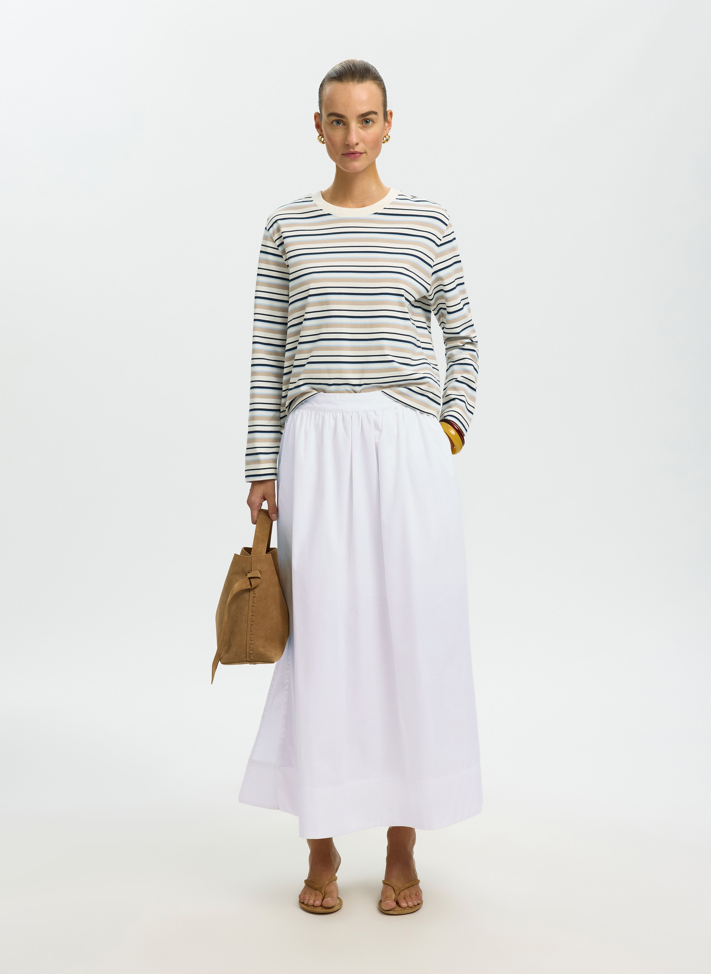 Halflange rok van biologisch katoen SELECTED Wit