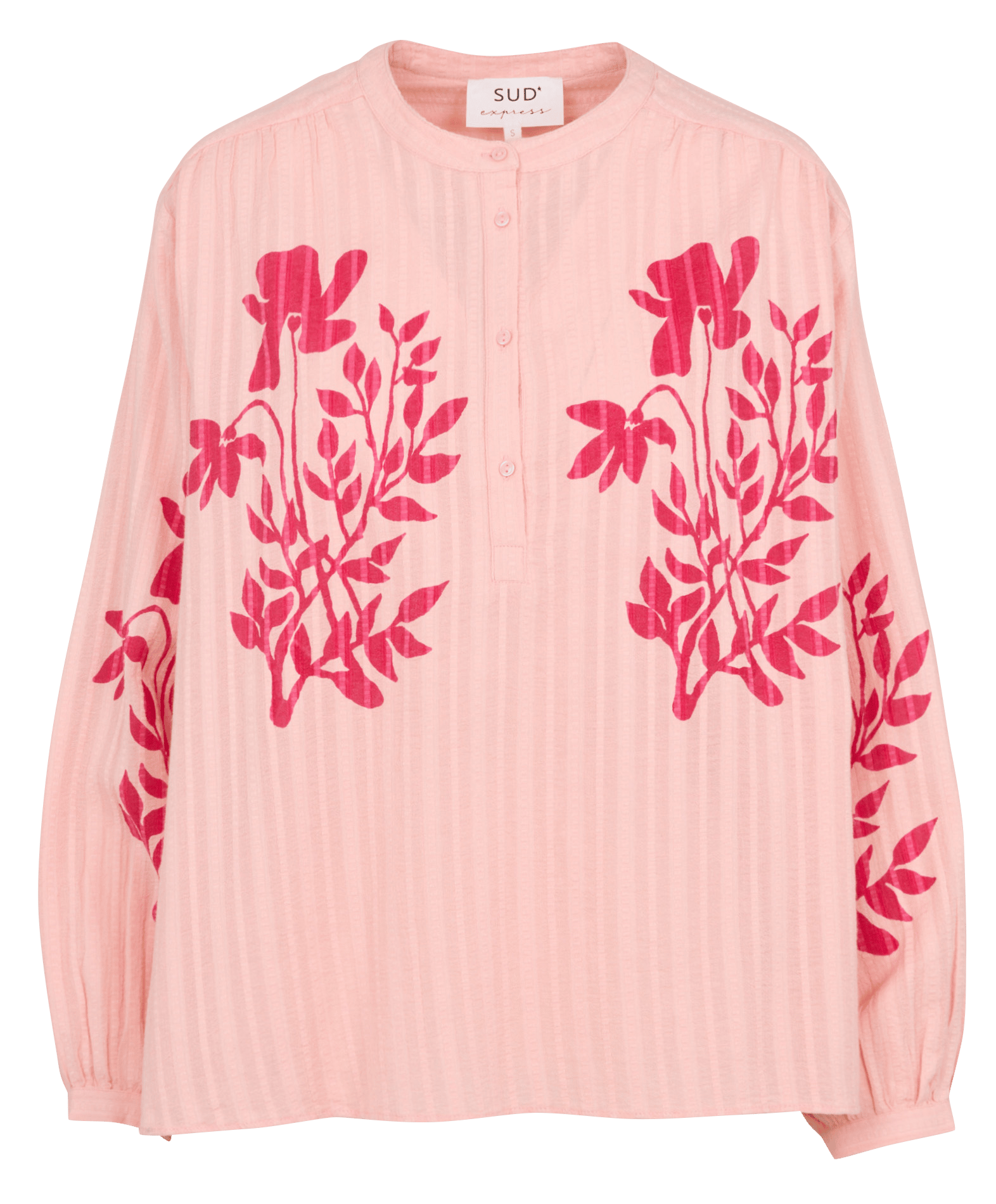 Ruimvallende, katoenen blouse met tuniekhals SUD EXPRESS Roze