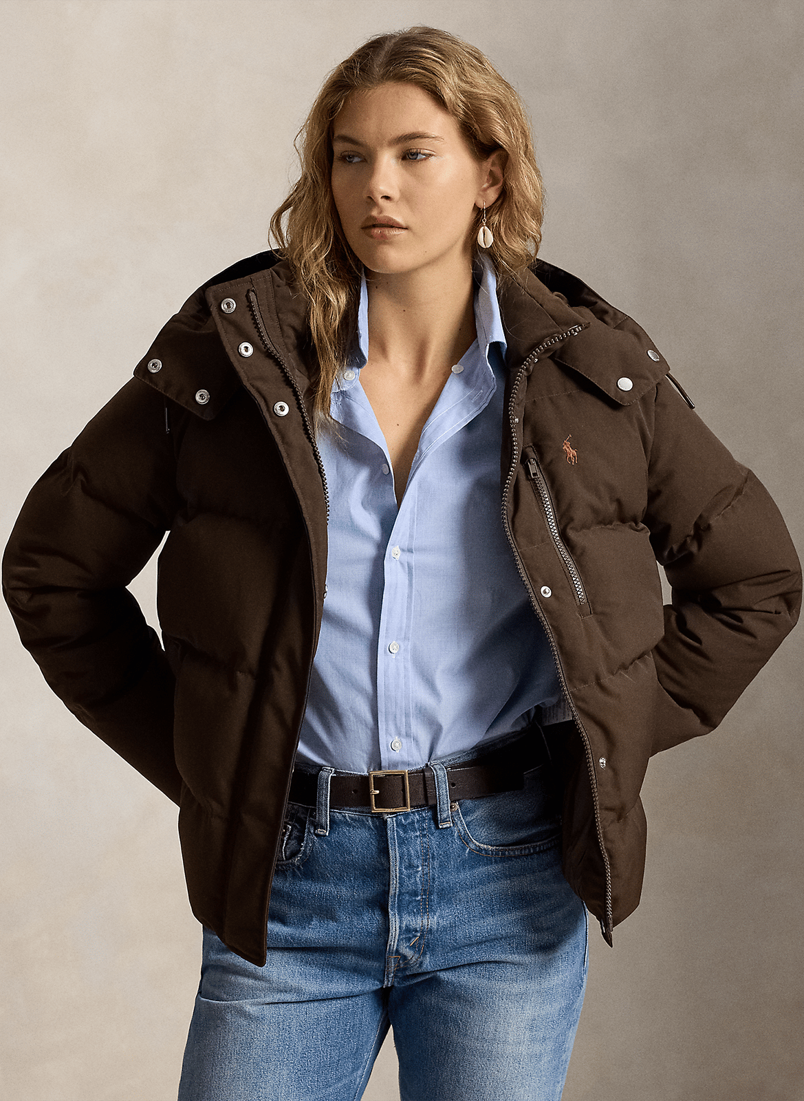 Straight padded jacket with hood POLO RALPH LAUREN Brown