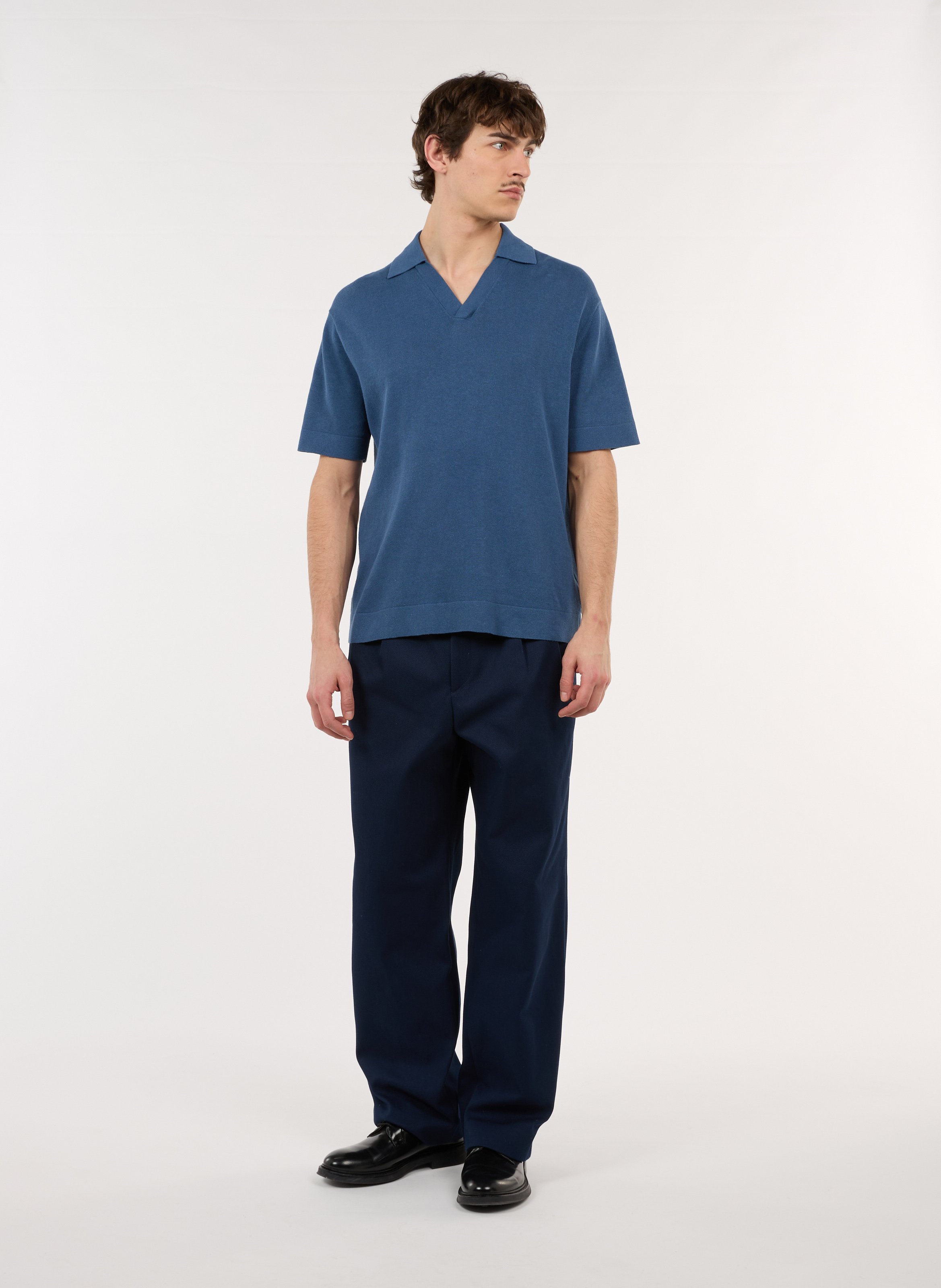 Gerader Polo aus Baumwolle und Leinenmischung SAISON 1865 Blau
