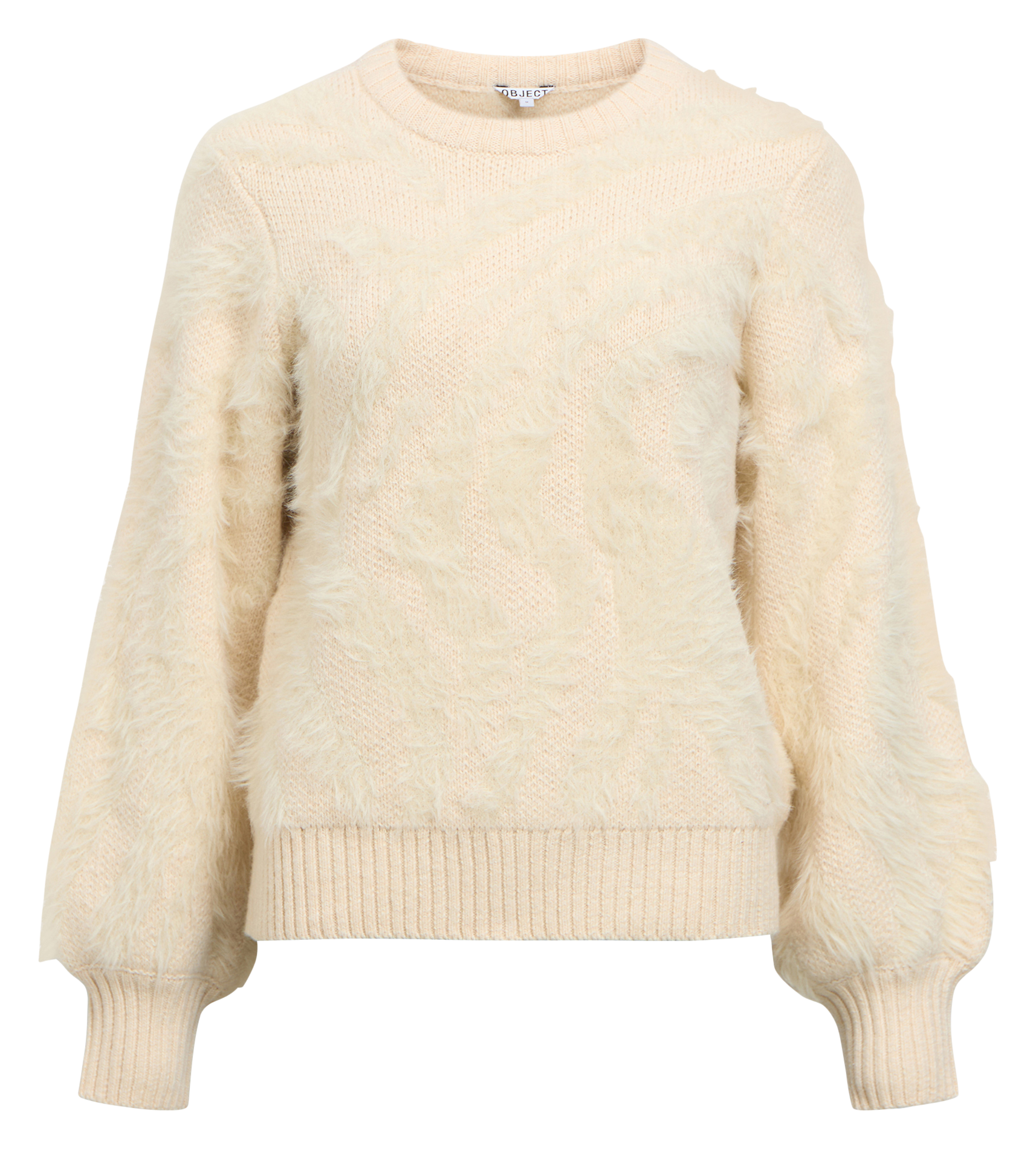 Gerader Pullover mit Rundhalsausschnitt aus Kunstpelz OBJECT Beige