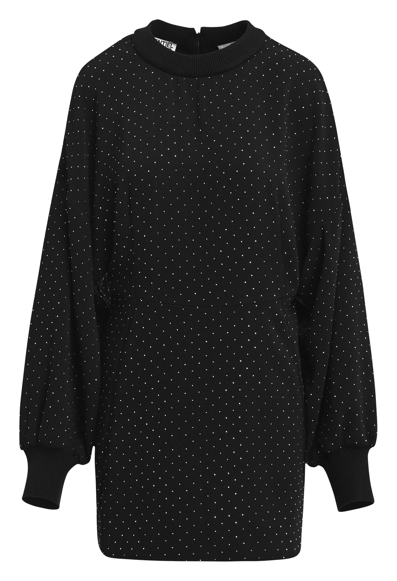 Kurzes tailliertes Kleid mit Strasssteinen. ESSENTIEL ANTWERP Schwarz