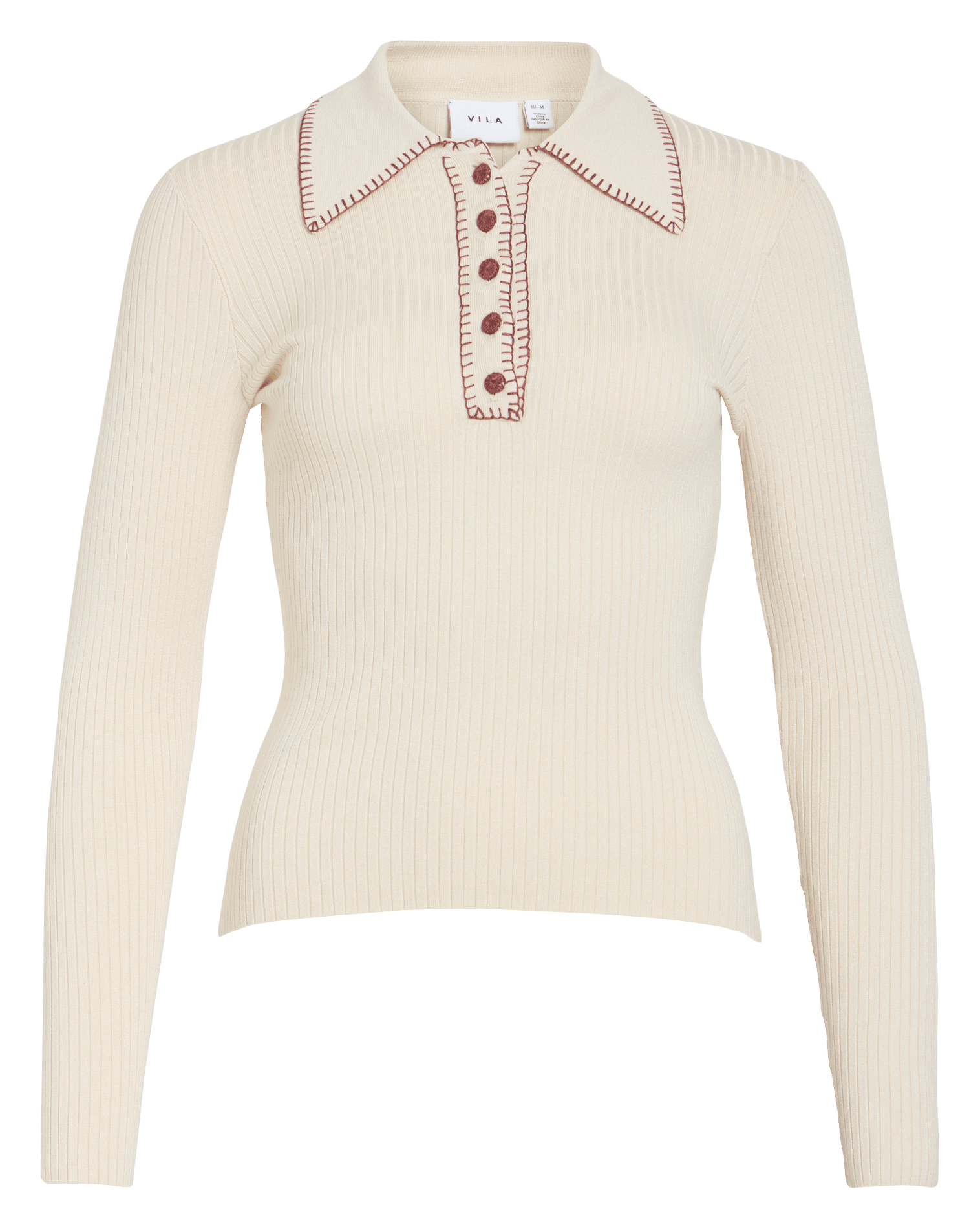 Pull moulant côtelé col classique VILA Beige