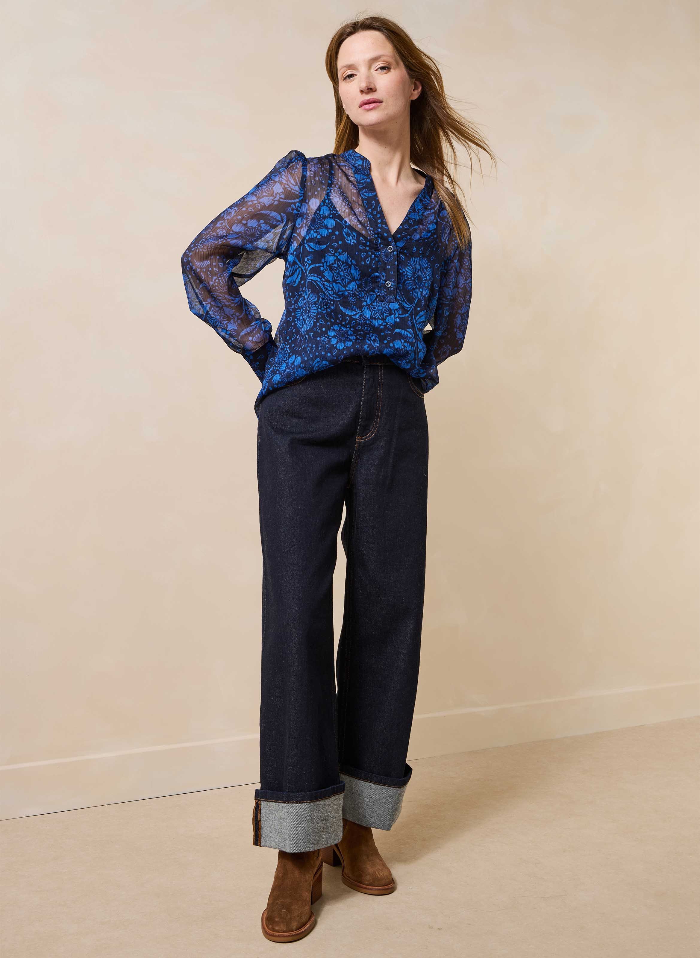 Flowy Floral Top LA FEE MARABOUTEE Blue