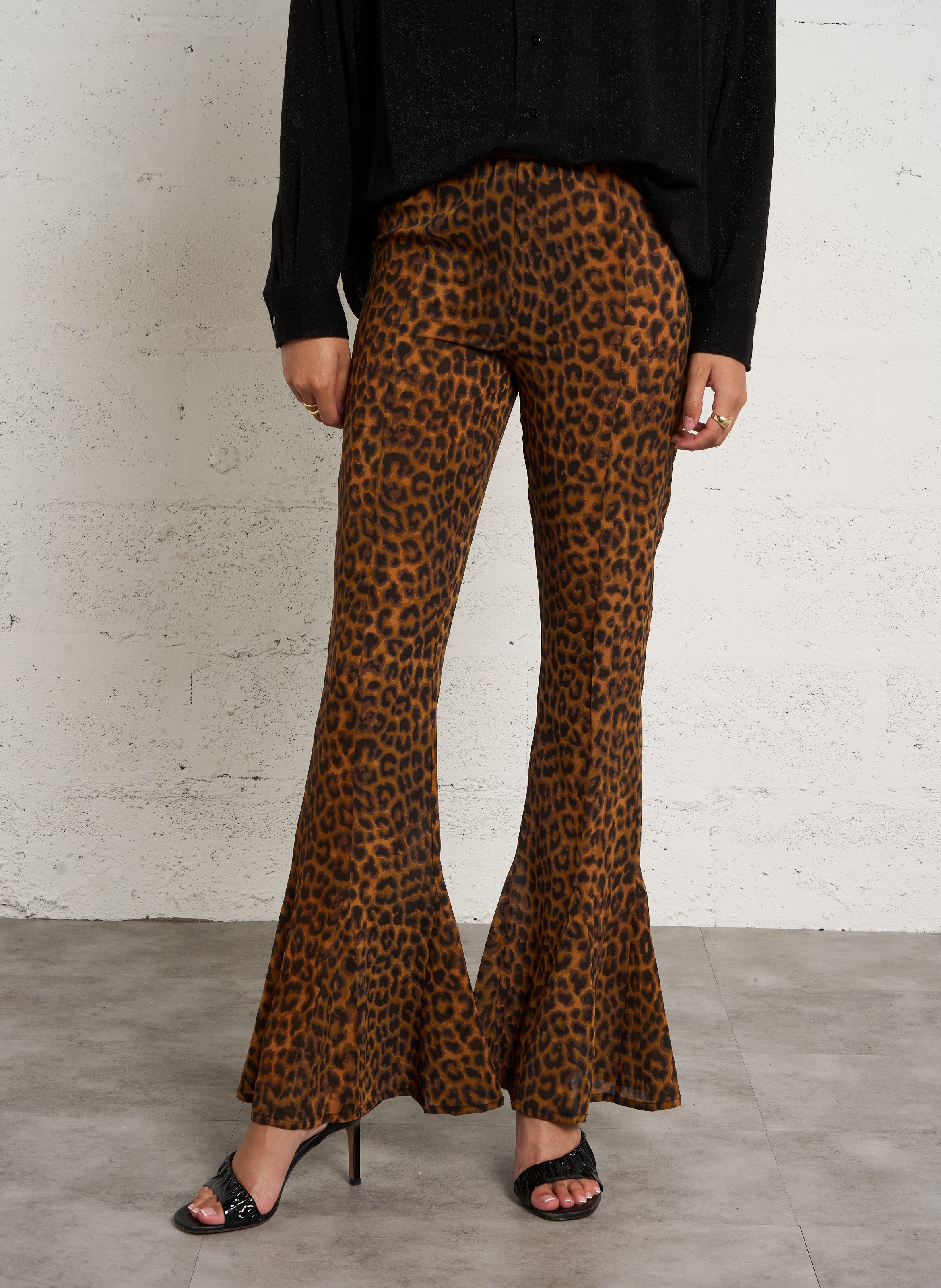 Pantalon flare léopard en soie MES DEMOISELLES Multicolore