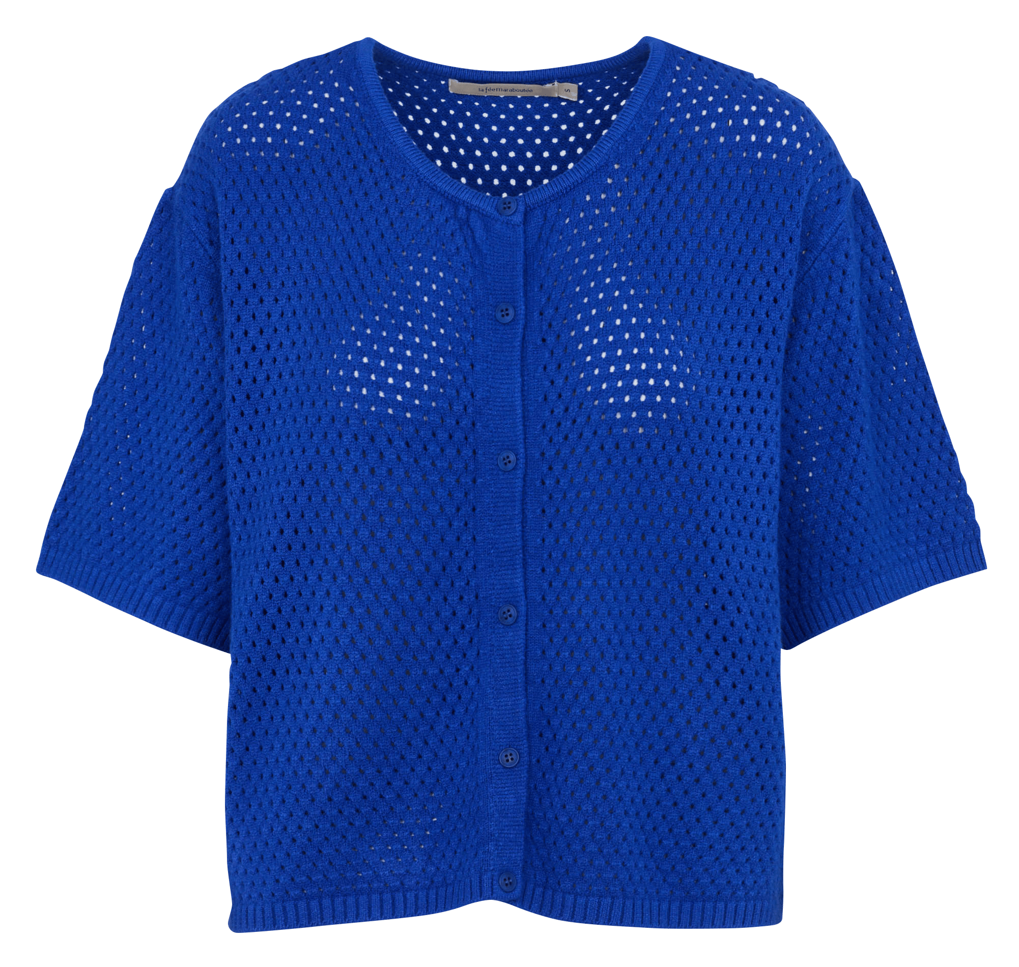 Gilet ample col rond en maille ajourée LA FEE MARABOUTEE Bleu