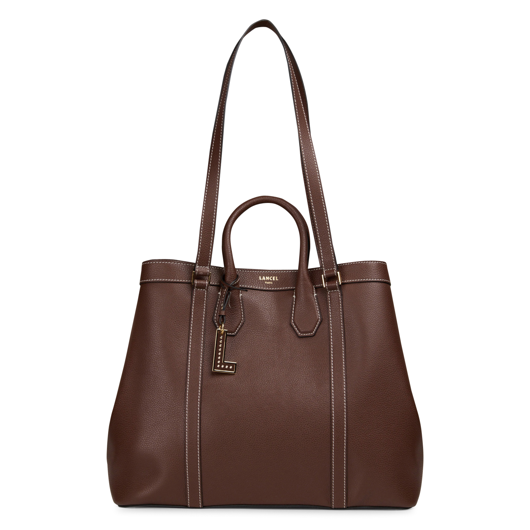 Einfarbige Shopper-Tasche aus genarbtem Leder LANCEL