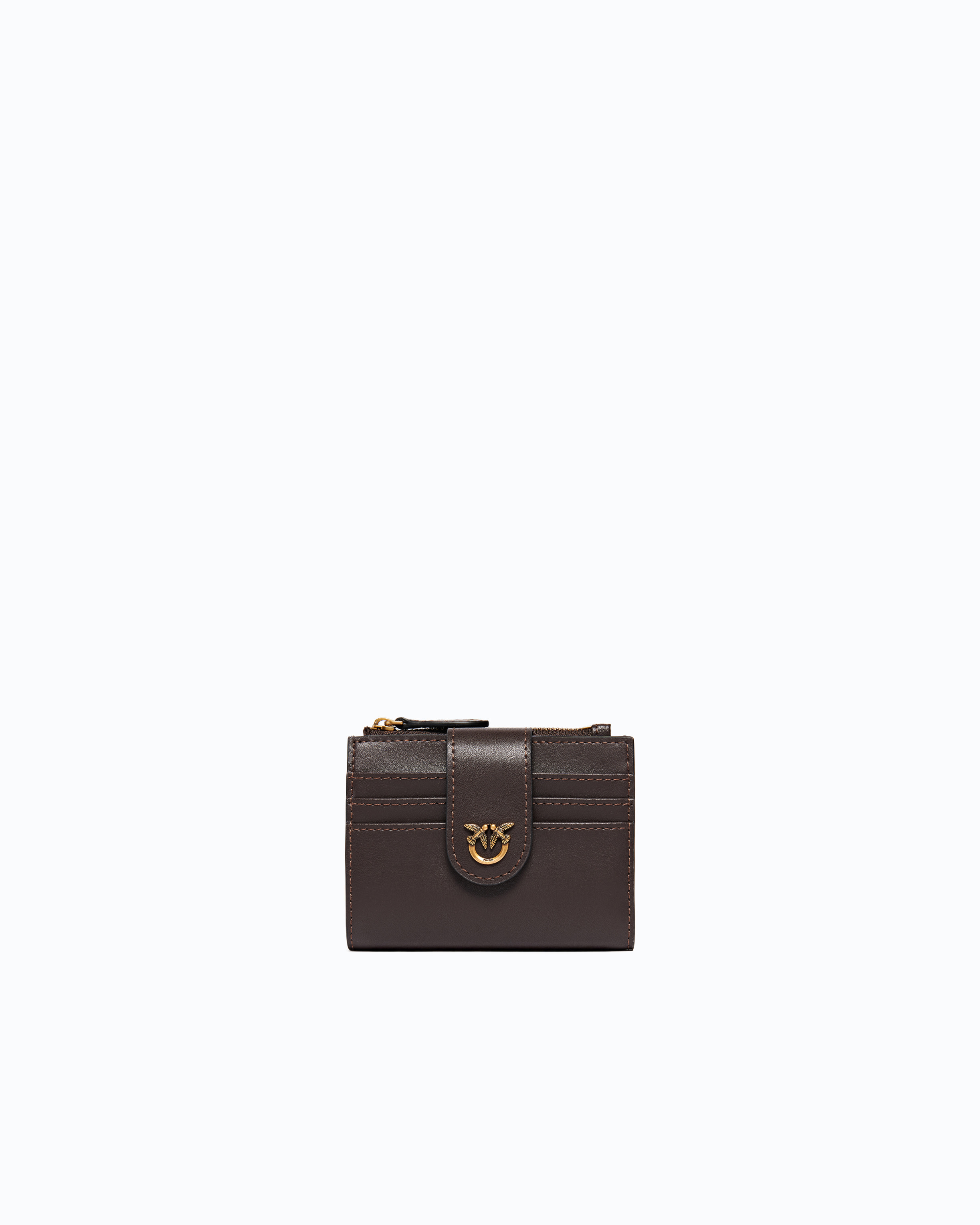Small smooth leather wallet with logo PINKO Brown