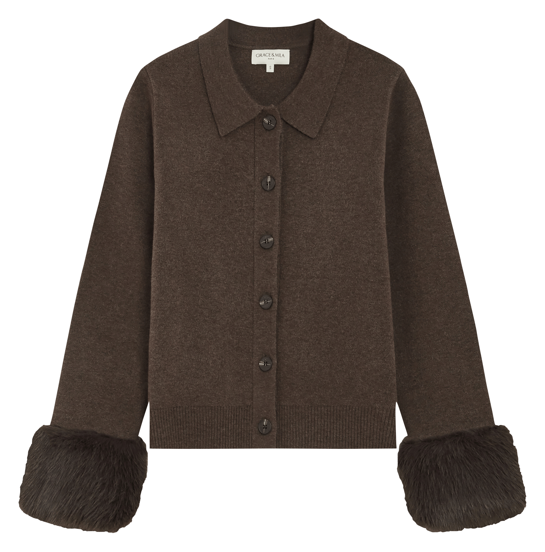 Cardigan droit en maille GRACE ET MILA Marron