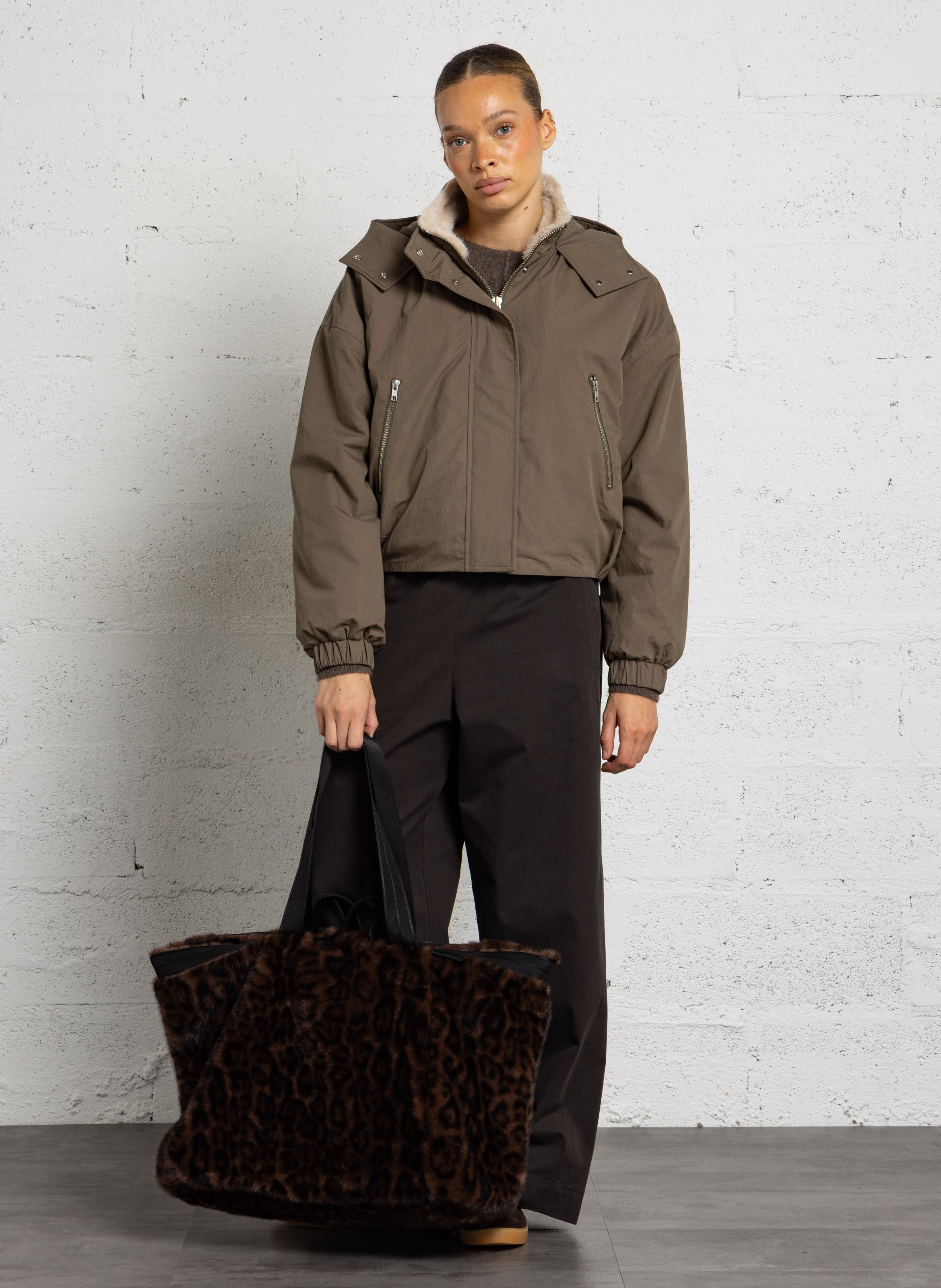 Leopard print faux fur tote bag BELLEROSE Grey