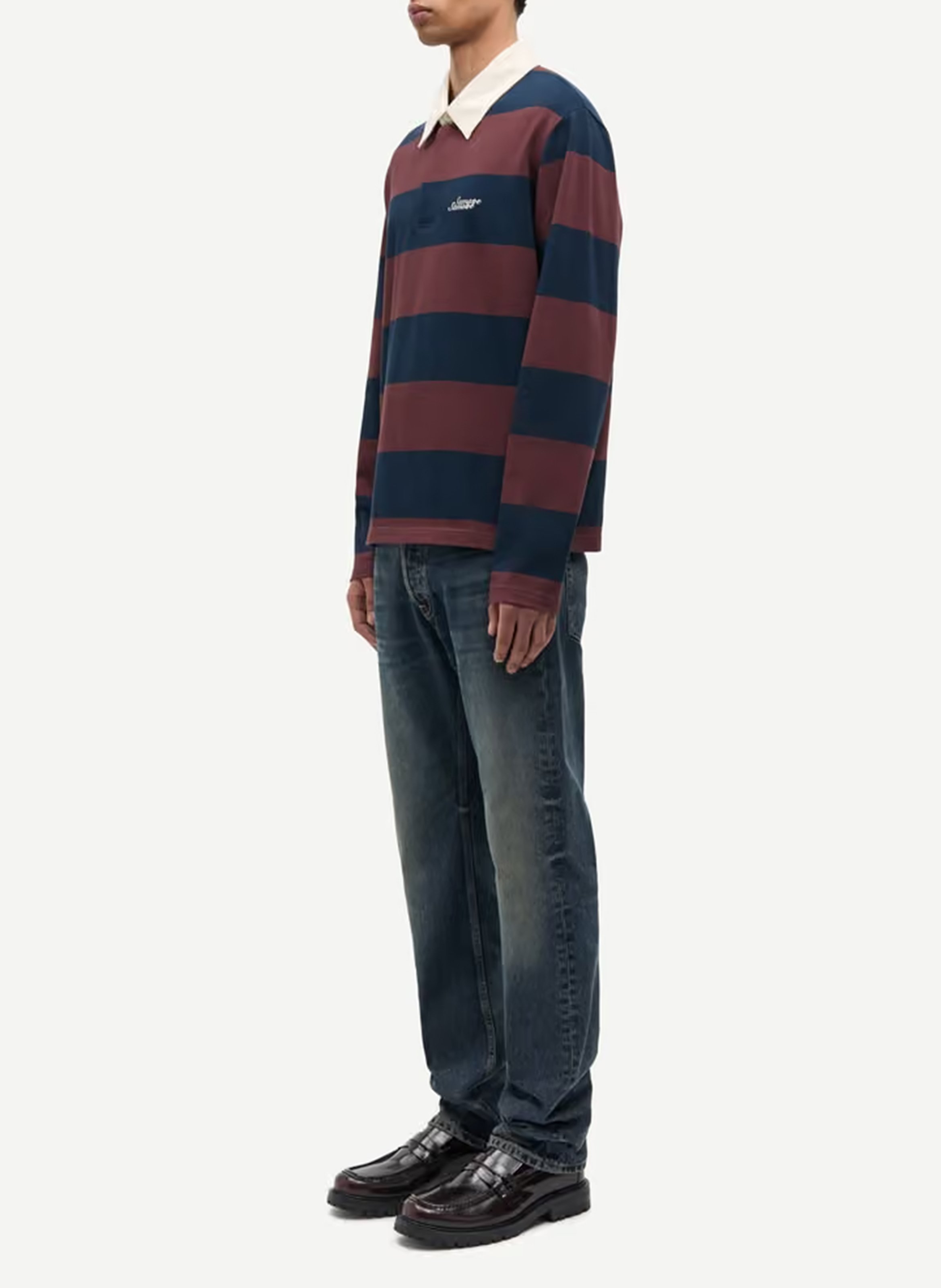 Straight striped organic cotton polo SAMSOE SAMSOE Brown