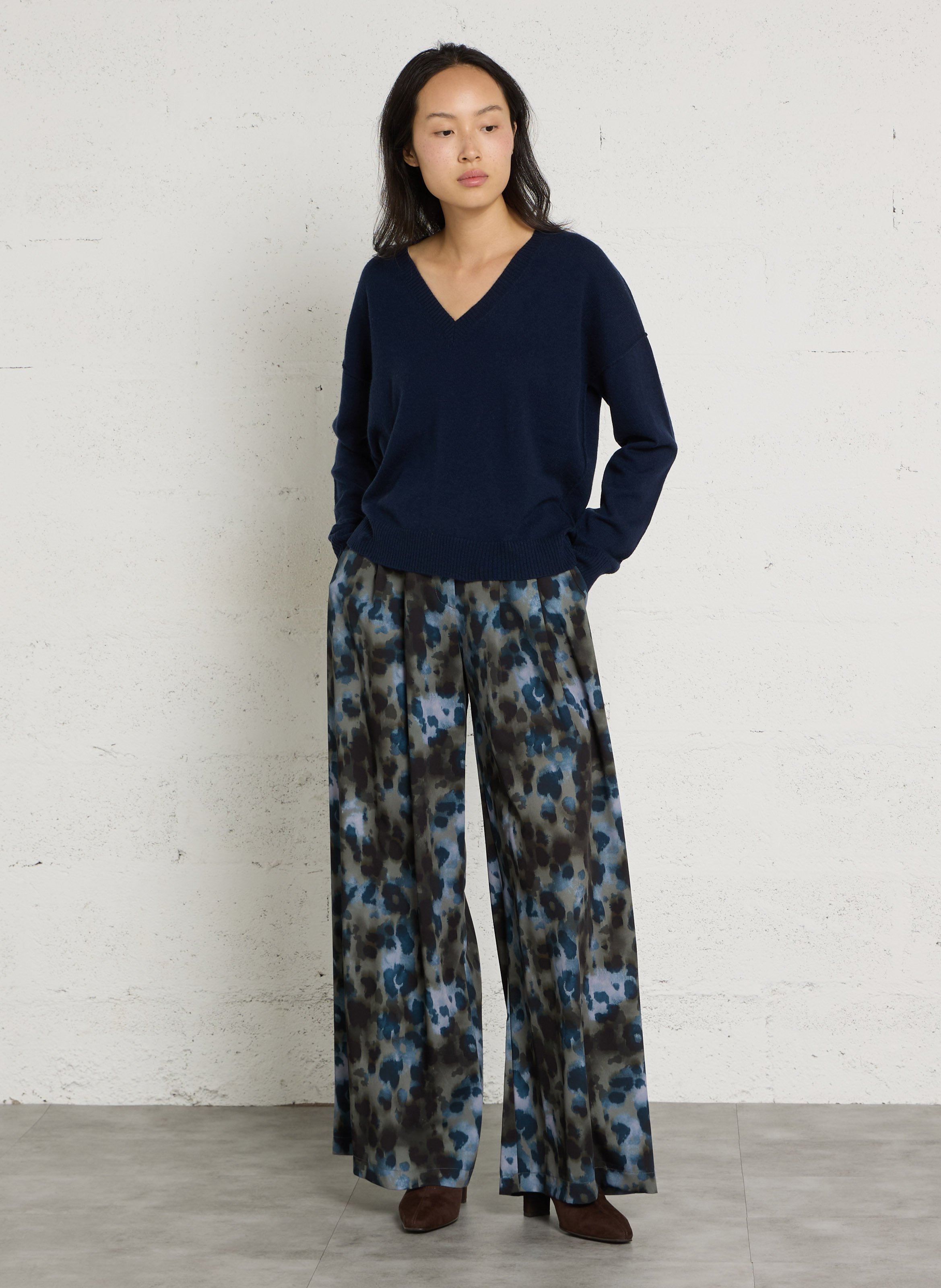 Pantalon large taille haute PLEASE Bleu