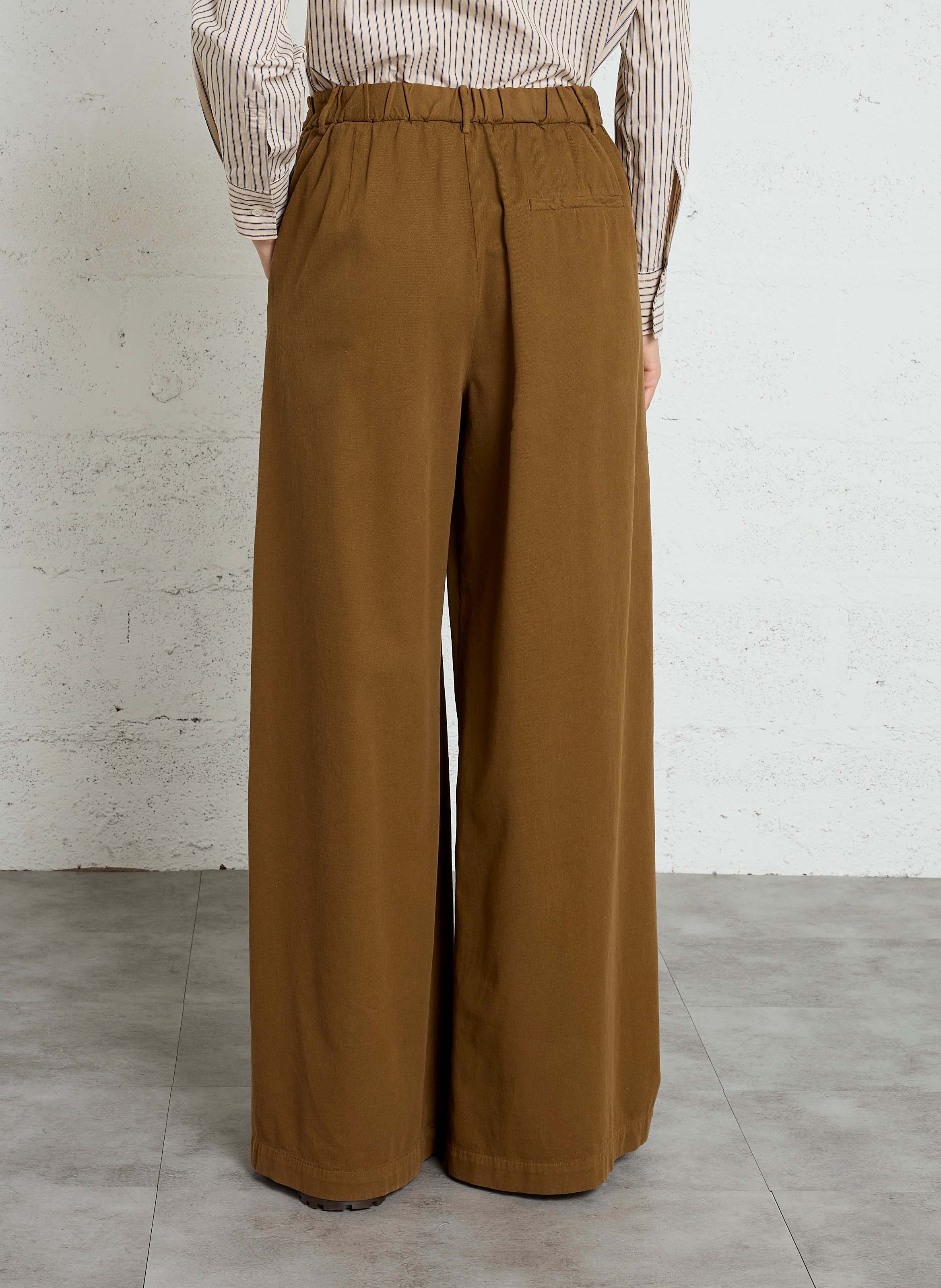 Wide-leg pants in cotton and wool blend POMANDERE Brown