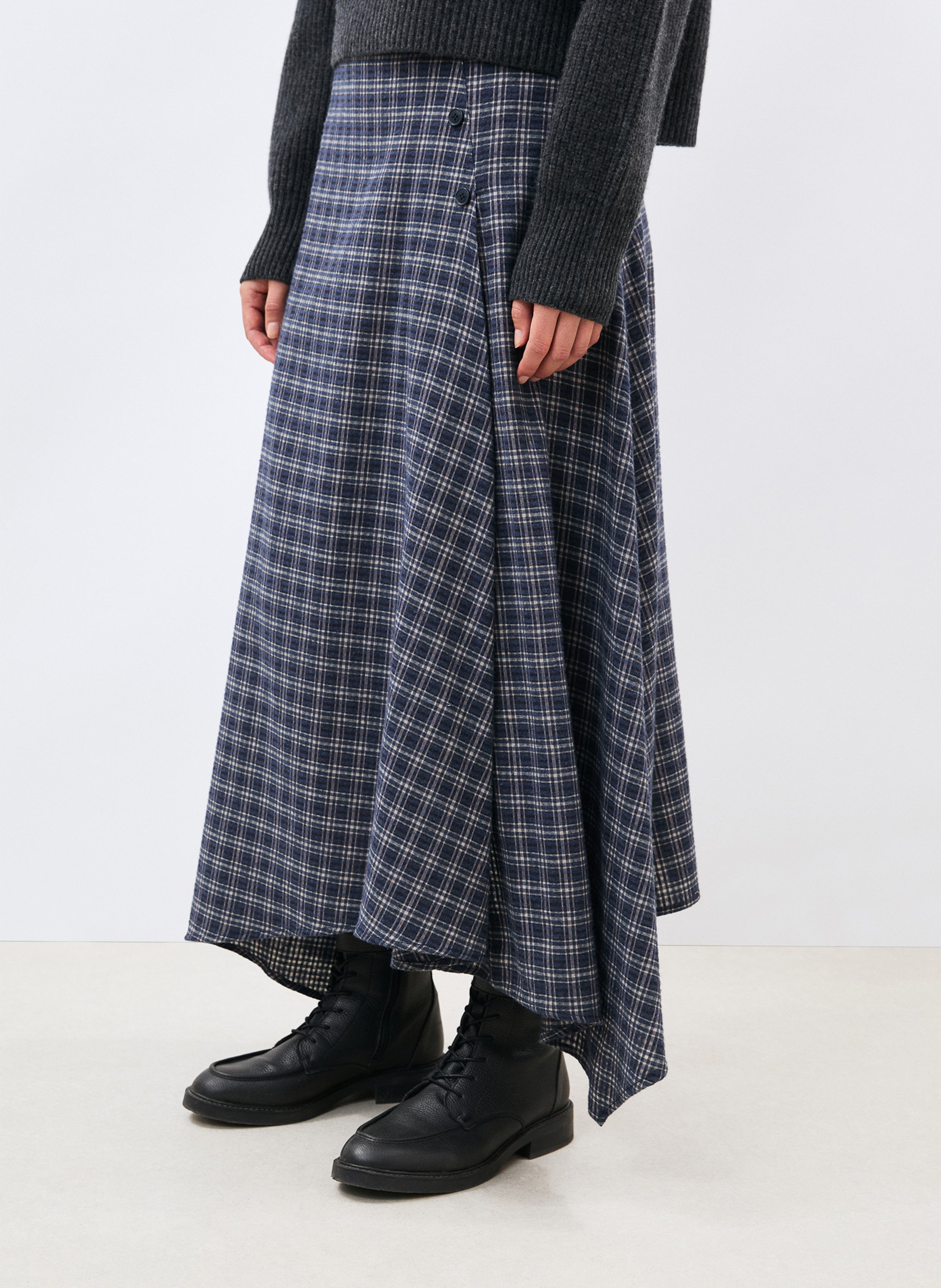 Jupe asymétrique à carreaux en coton mélangé HUMILITY Bleu