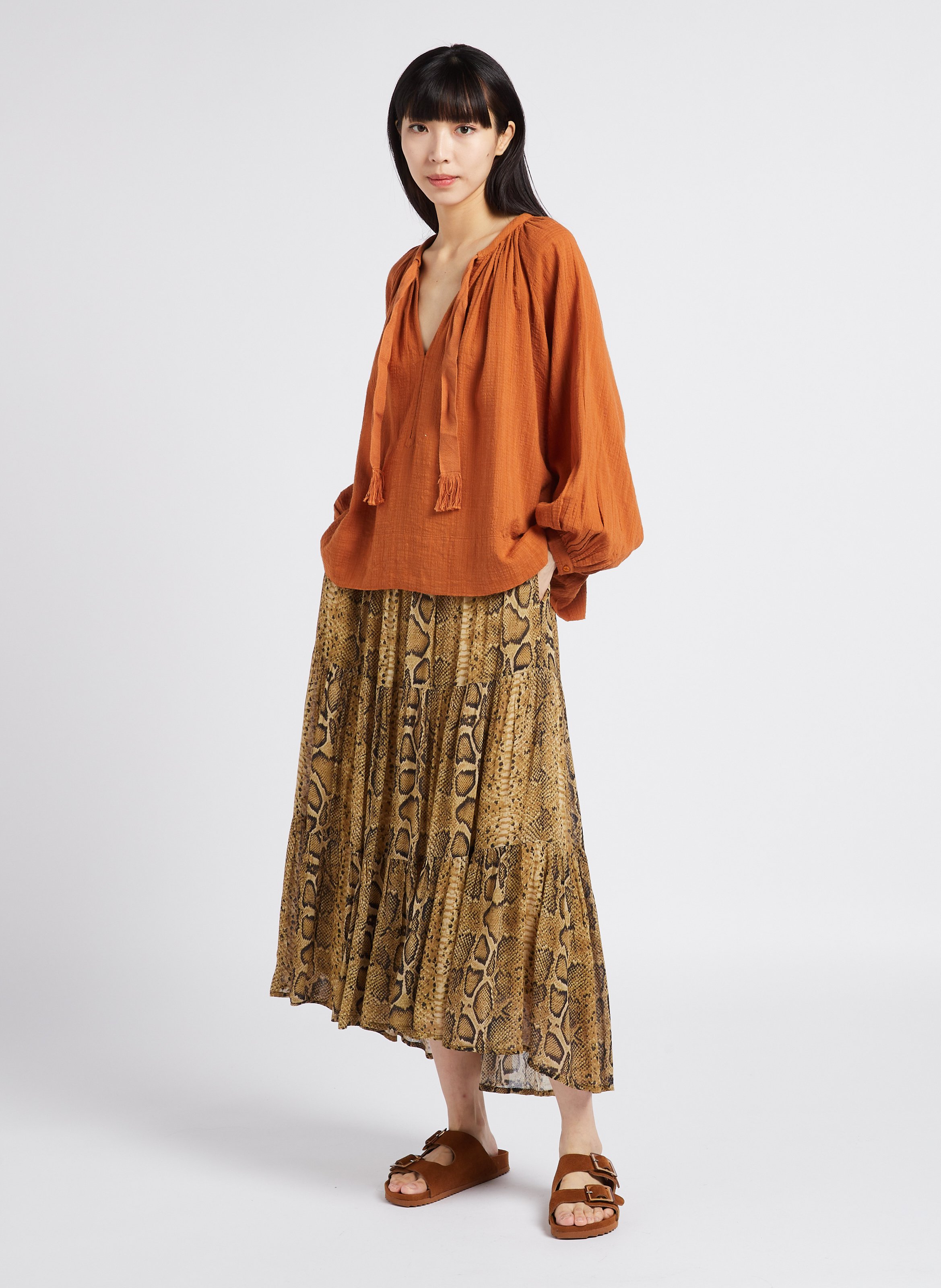 Loose-fit textured blouse SWILDENS Orange