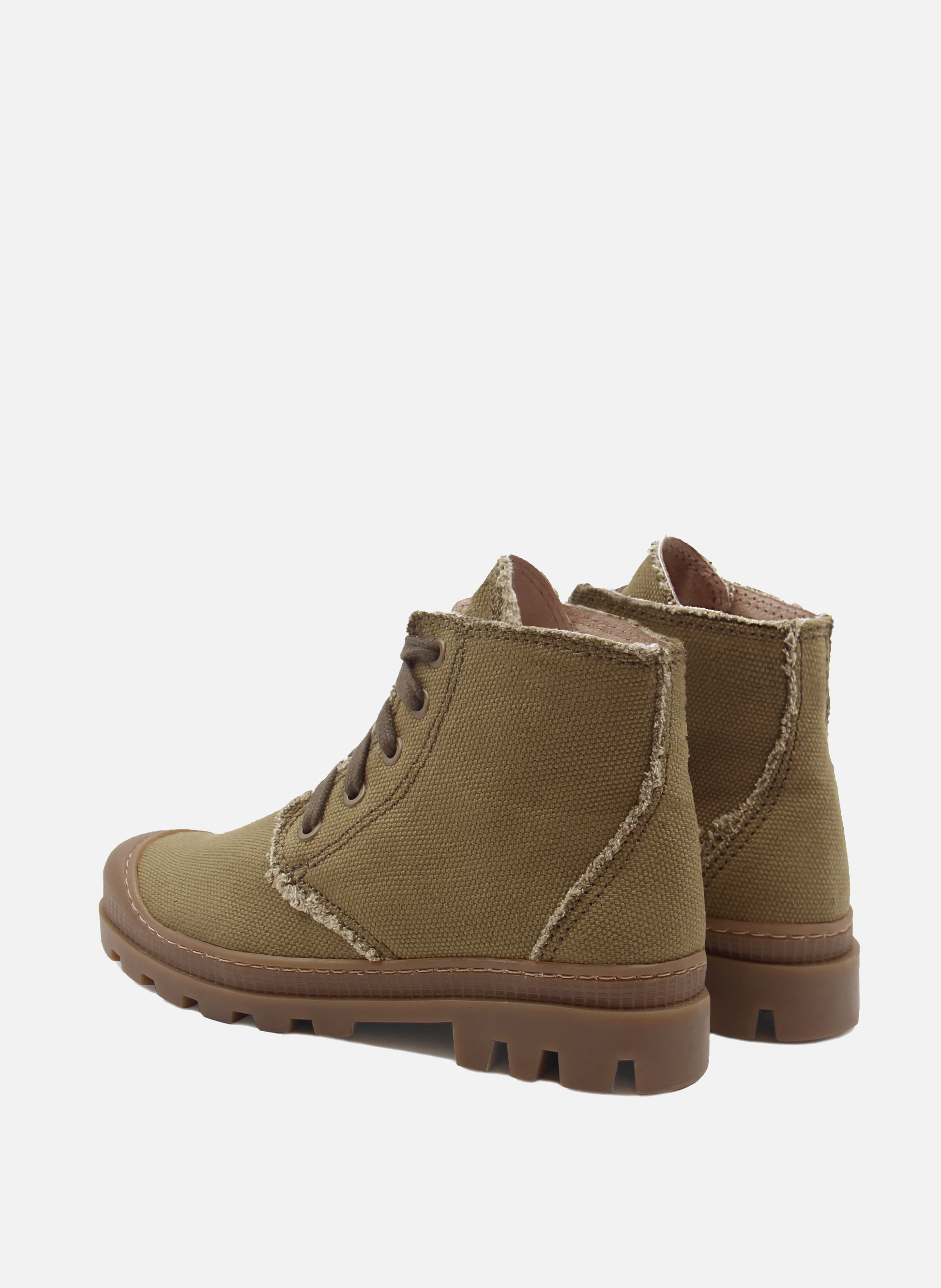 Lace-up recycled cotton canvas mid-calf boots with lugged sole JULES & JENN Green