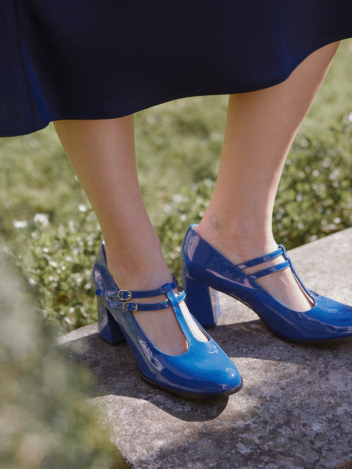 Babies with patent leather T-strap heels EMZI PARIS Blue