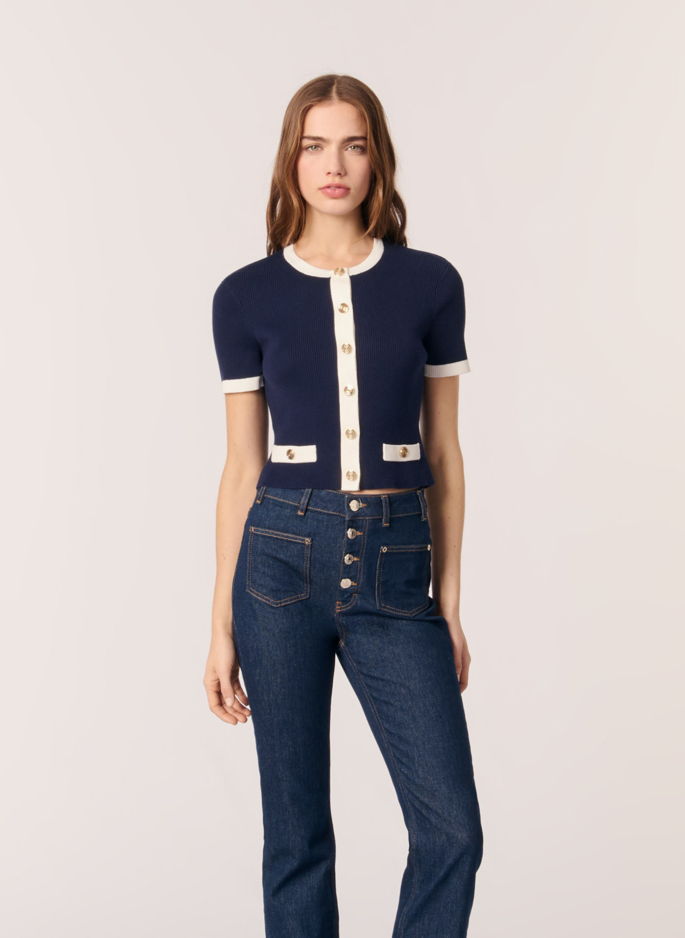 Top col rond en coton mélangé MAJE Bleu