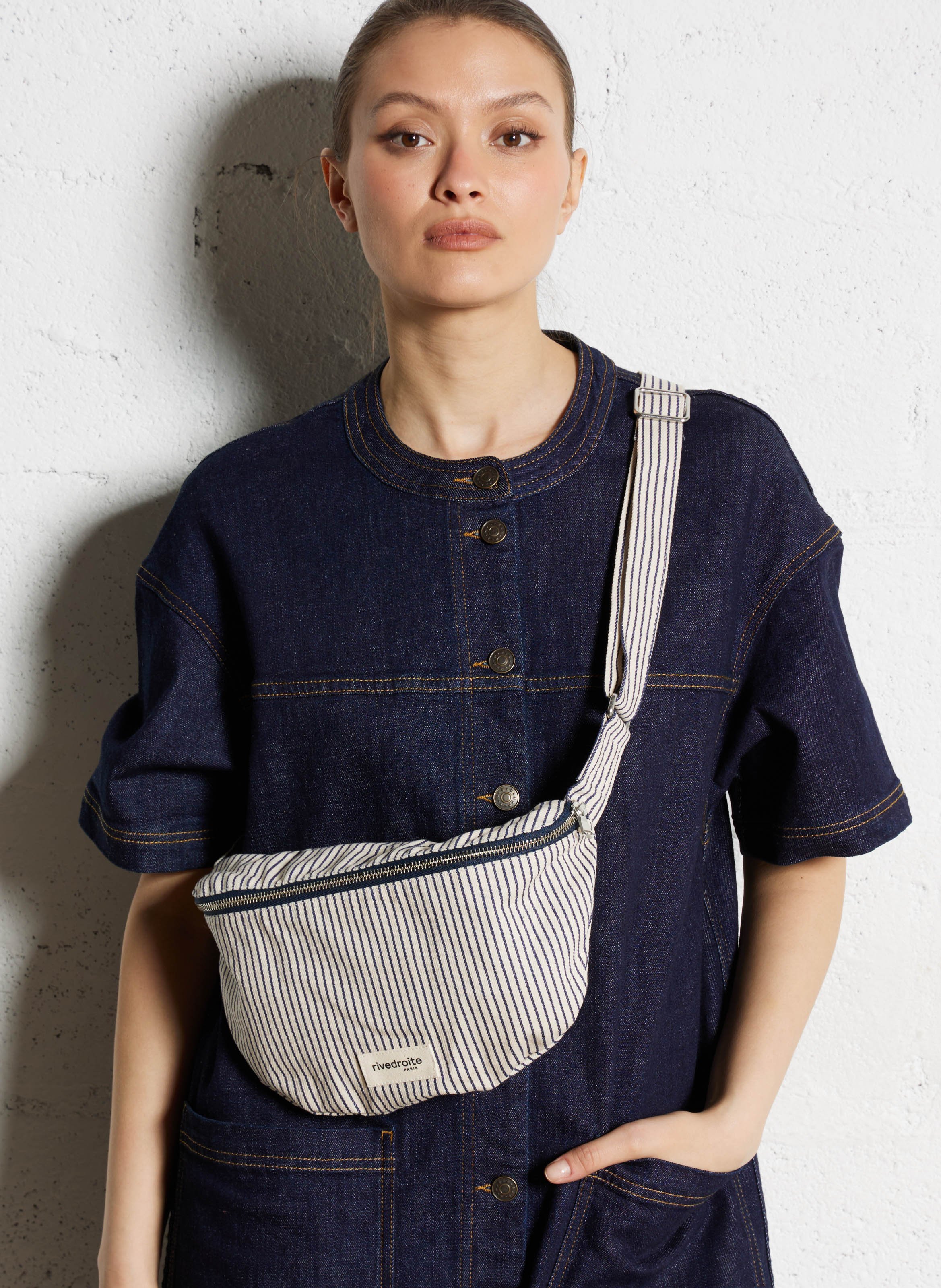 Striped cotton fanny pack RIVEDROITE PARIS White
