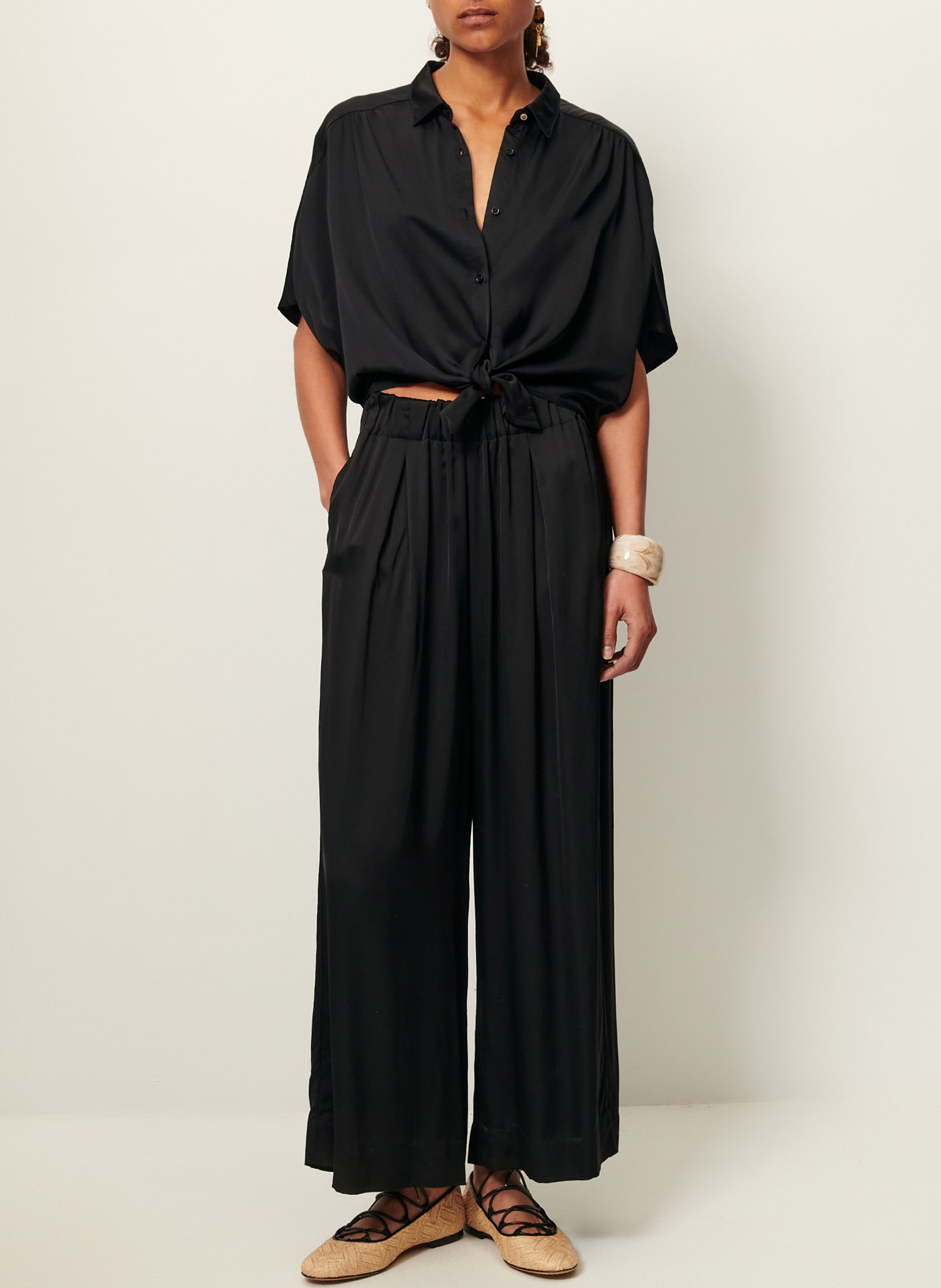 Fluid high-waisted wide-leg pants SESSUN Black
