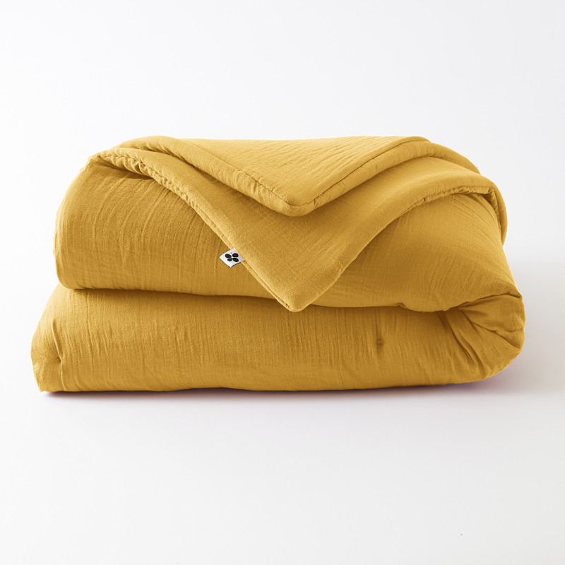 Cotton gauze bedspread or end-of-bed throw L'EFFET PAPILLON Yellow