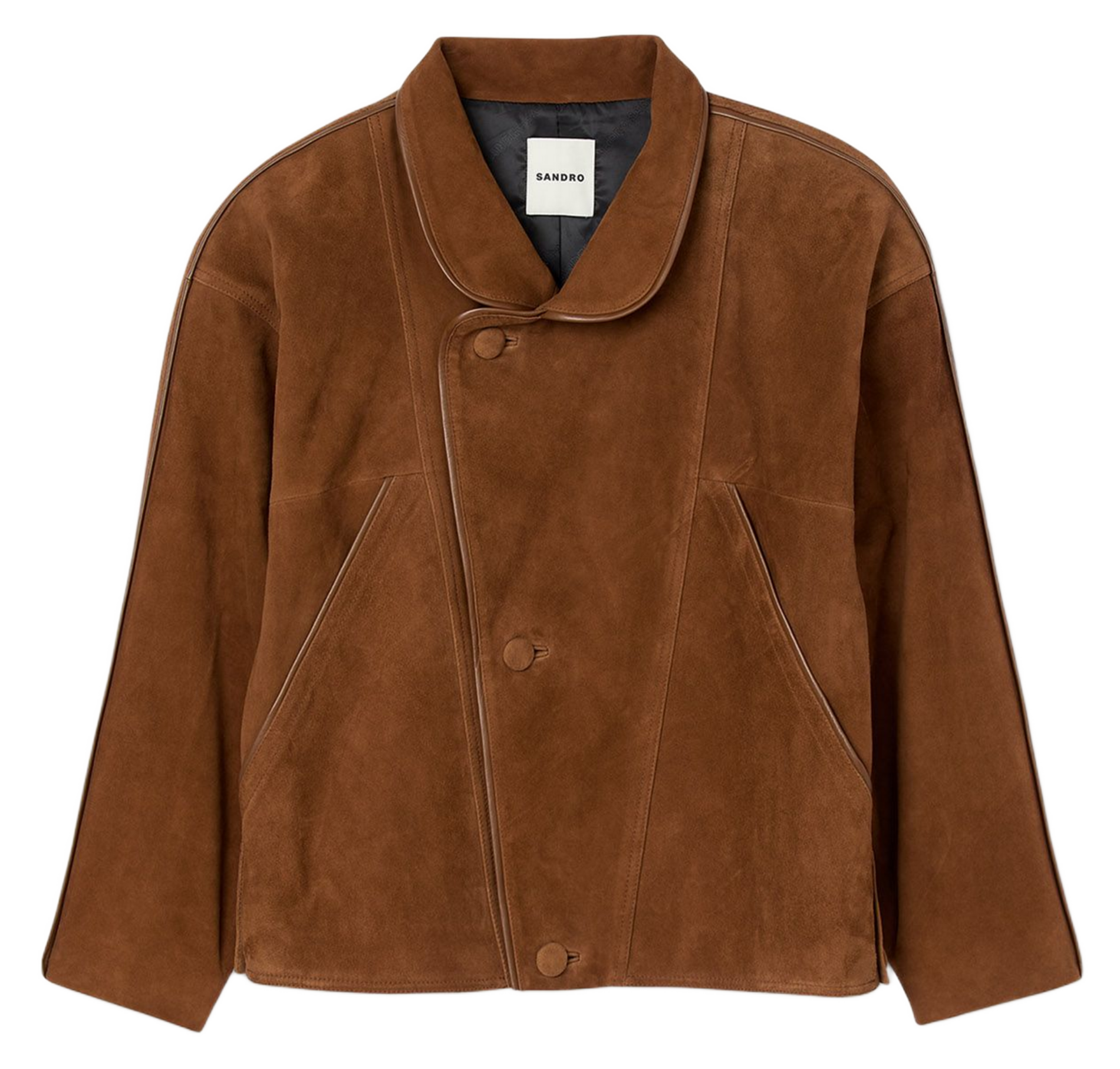 Veste col classique en cuir velours SANDRO Marron