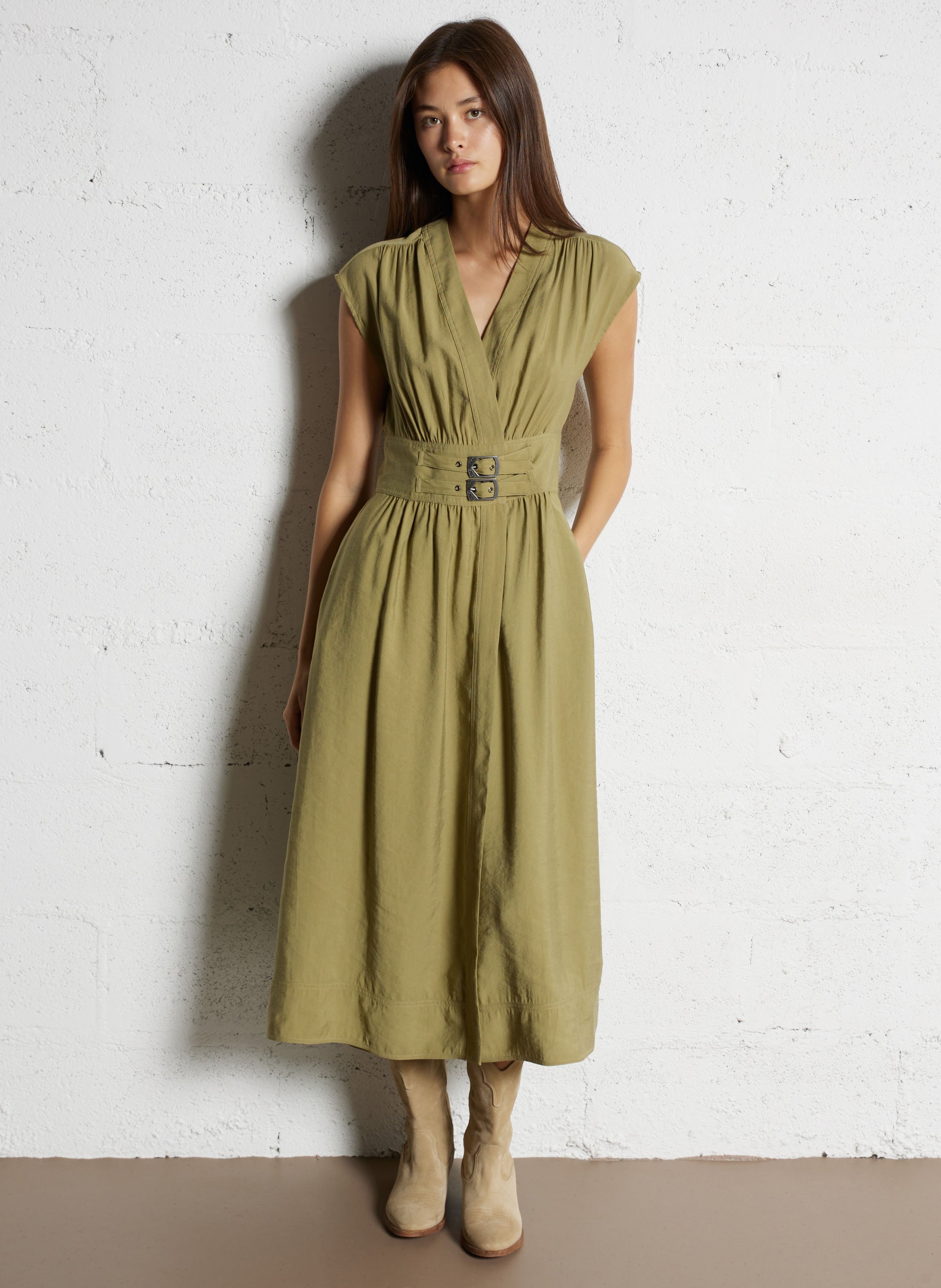 Halflange jurk met kraag BA&SH Kaki