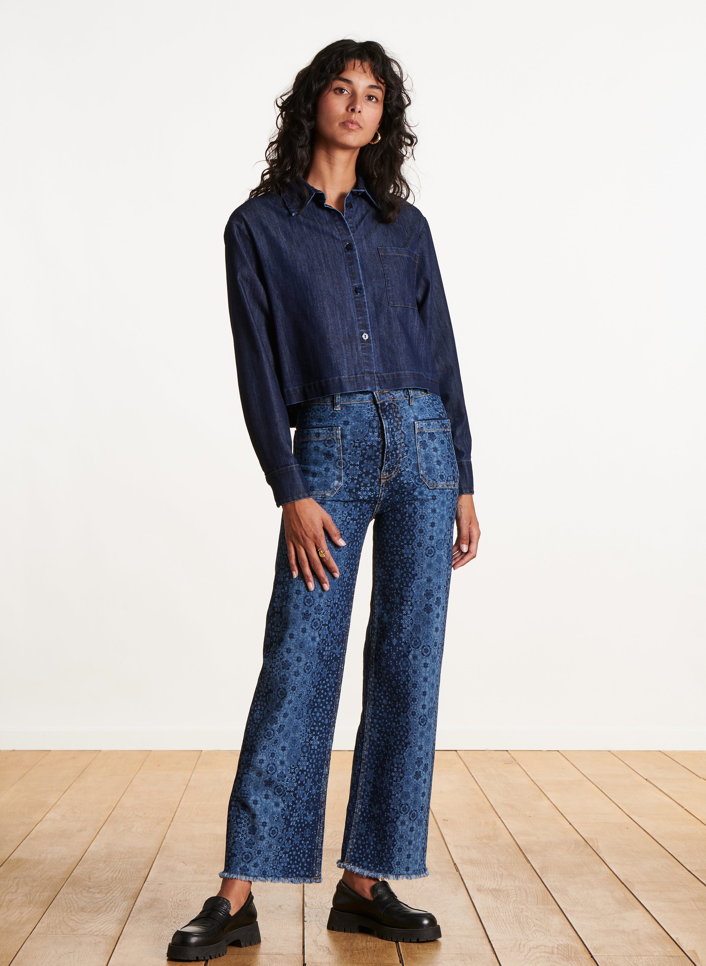 Chemise courte en jean  LA FEE MARABOUTEE Bleu