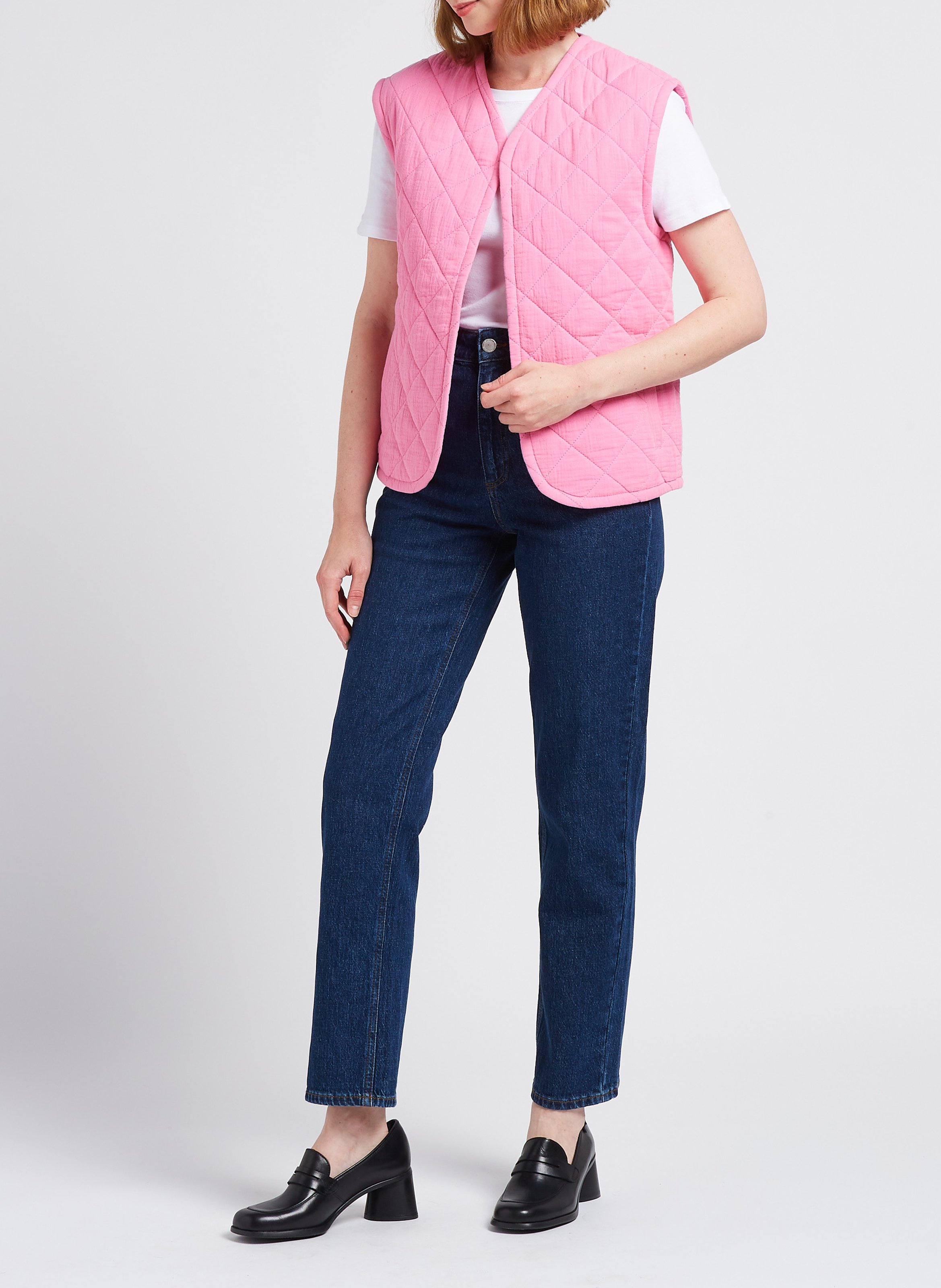 Jean droit à taille haute en coton délavé  VILA Bleu