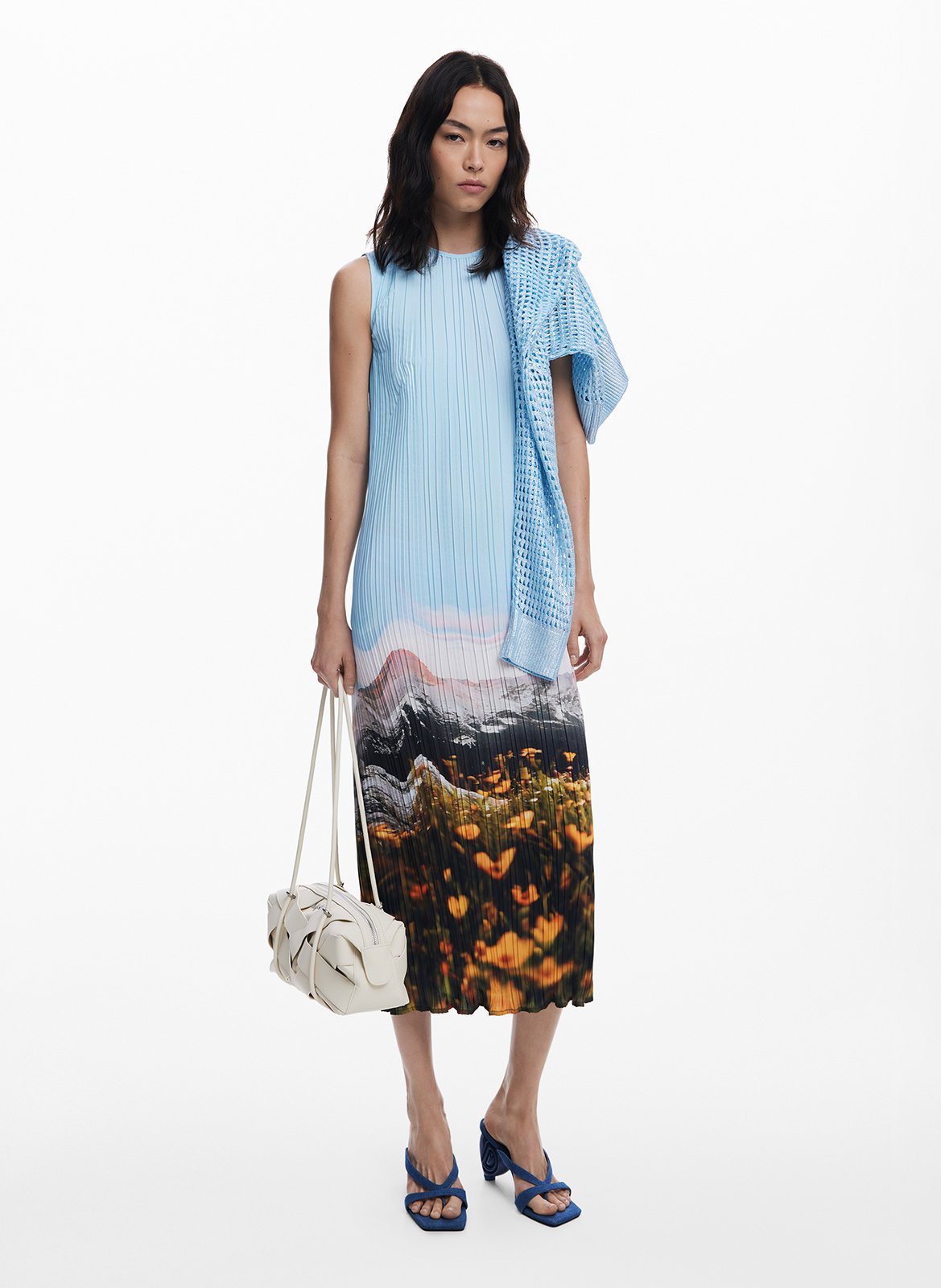 Robe midi imprimée plissée DESIGUAL Bleu