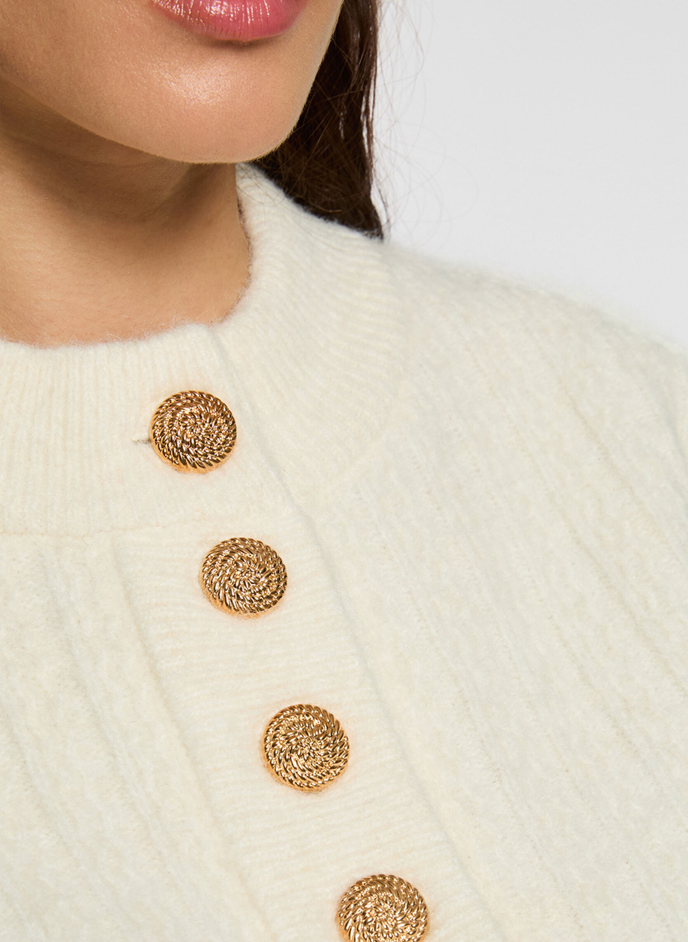 Pull boutonné en maille tressée MORGAN Beige