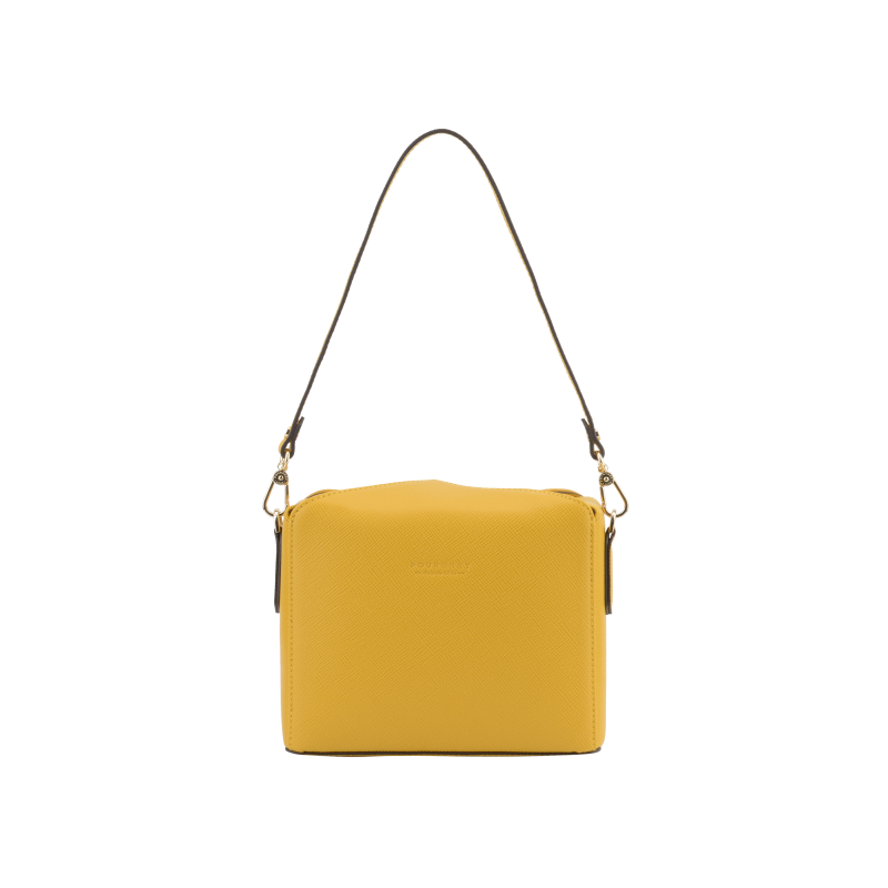 Shoulder bag - coated canvas trimmed with cowhide leather POURCHET Yellow