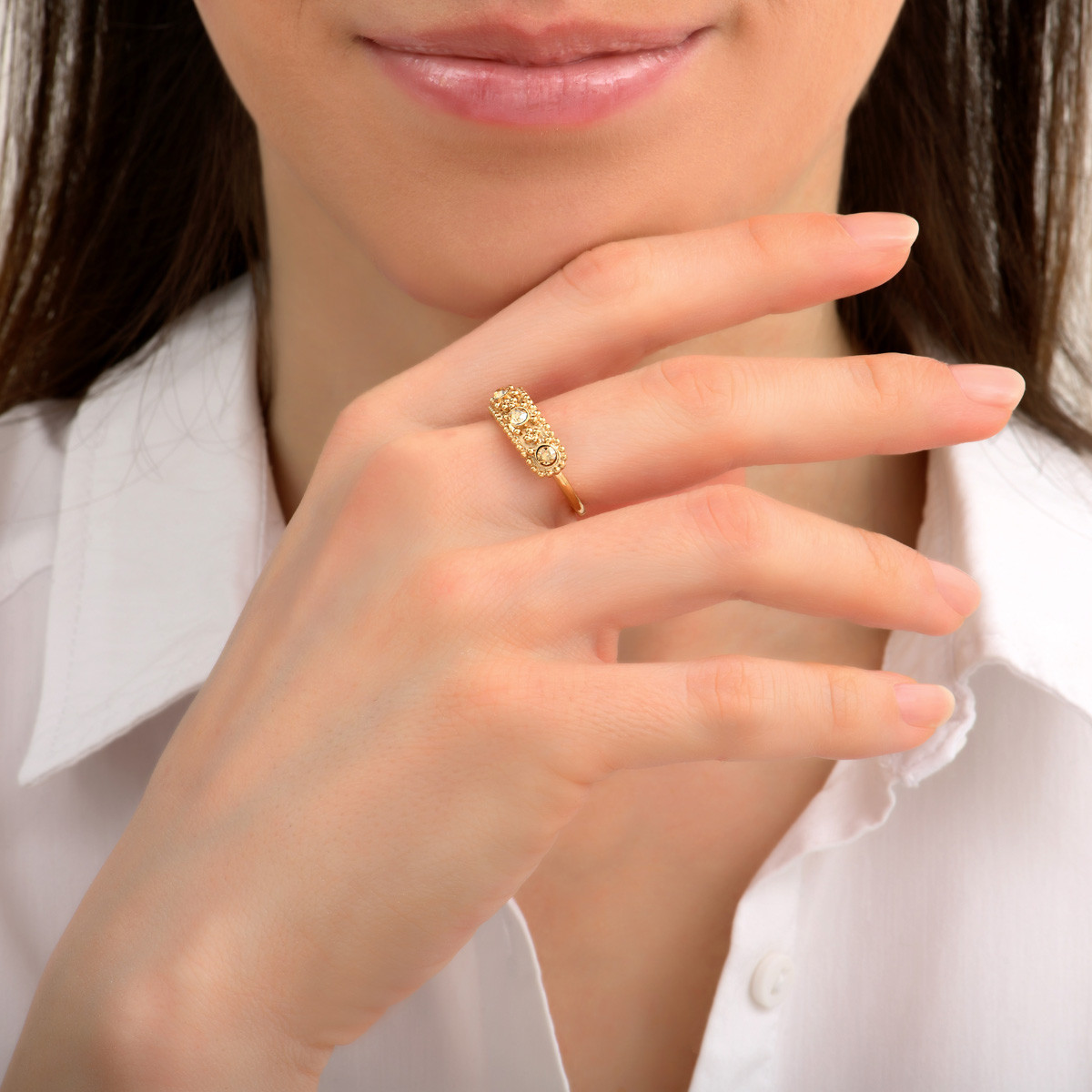 Adjustable glamour ring in metal and prestige crystals SATELLITE PARIS No Color