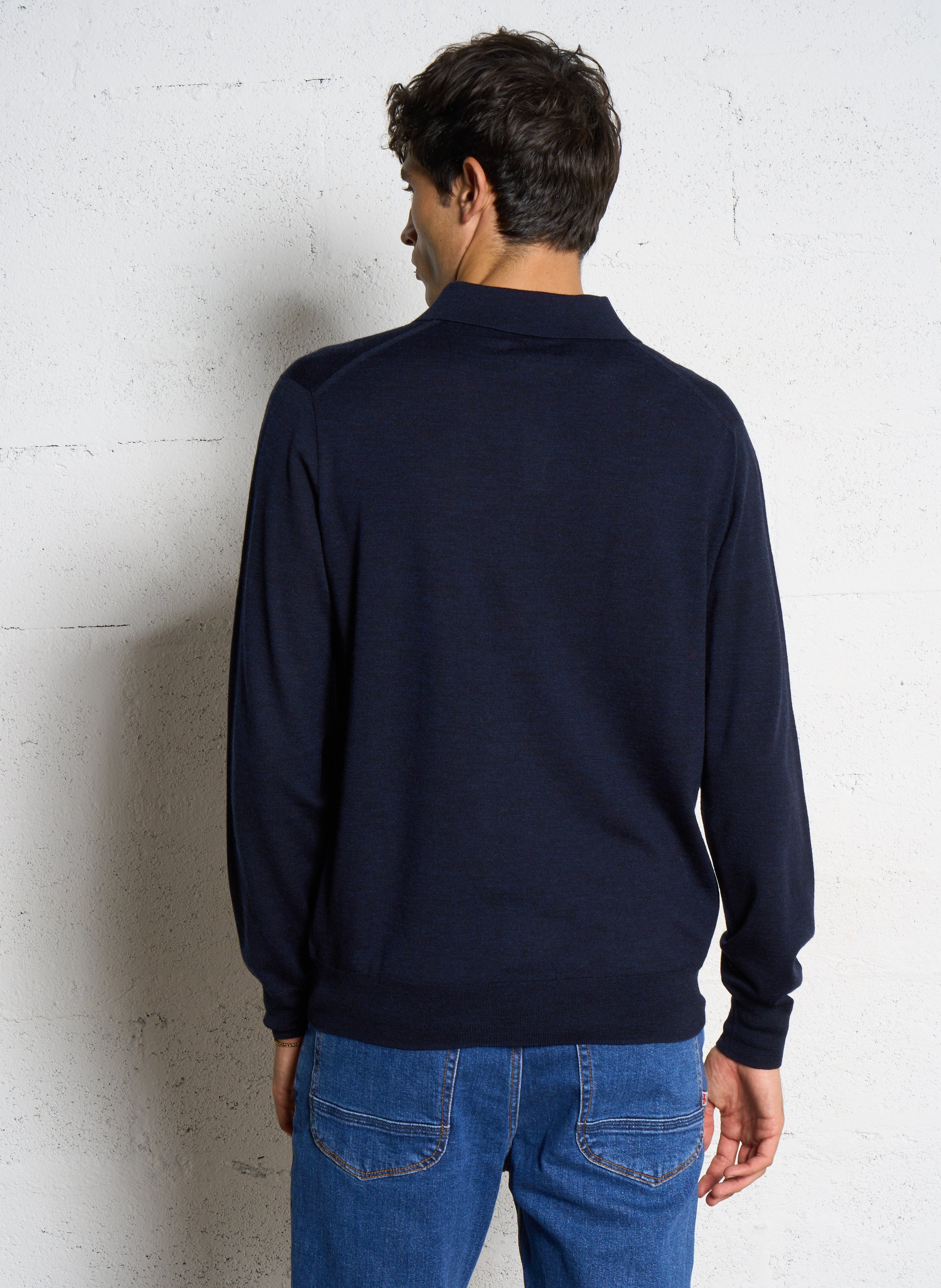 Pull droit col polo en laine HARTFORD Bleu