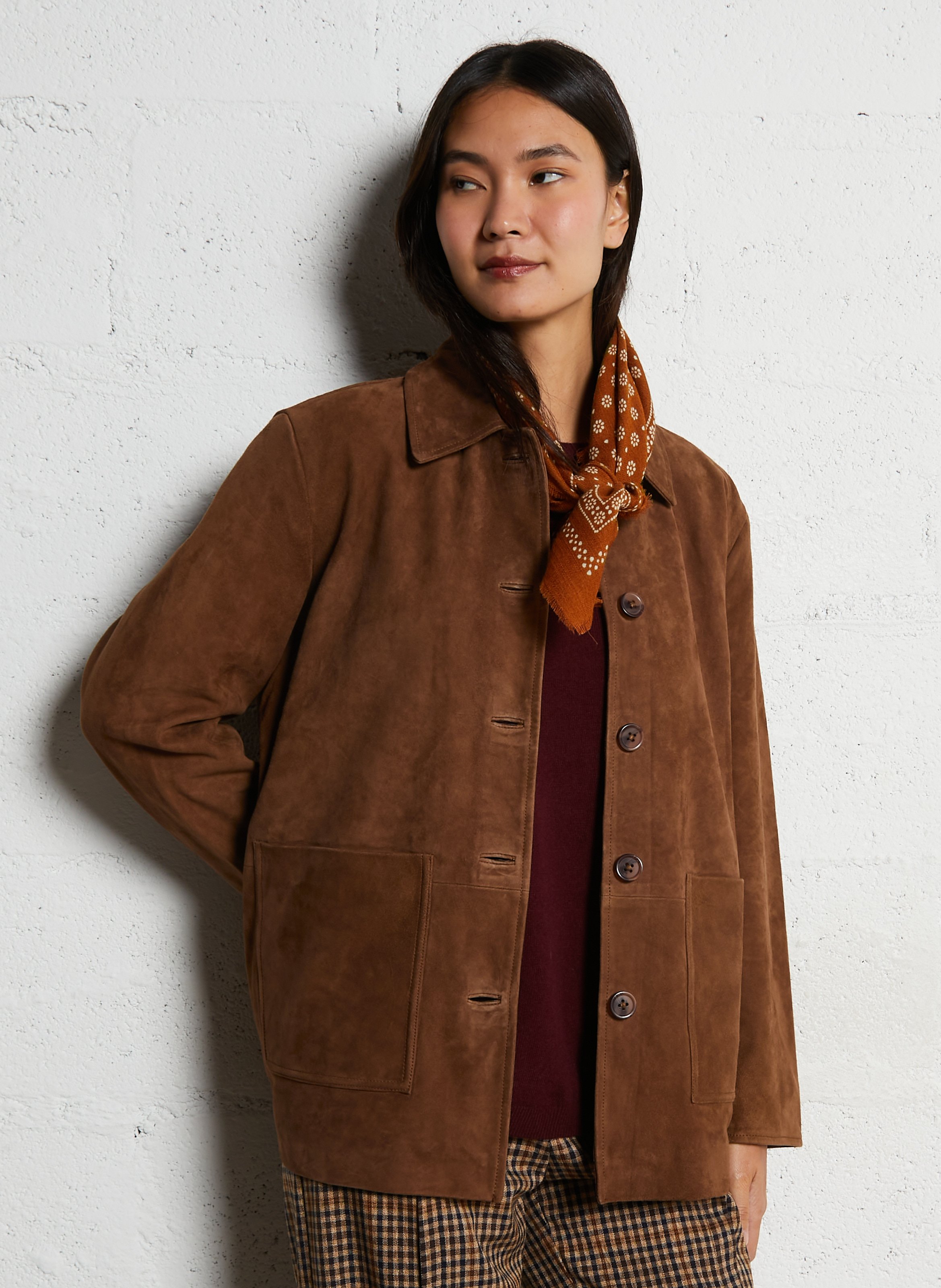 Veste oversize col classique en cuir JC SOPHIE Marron