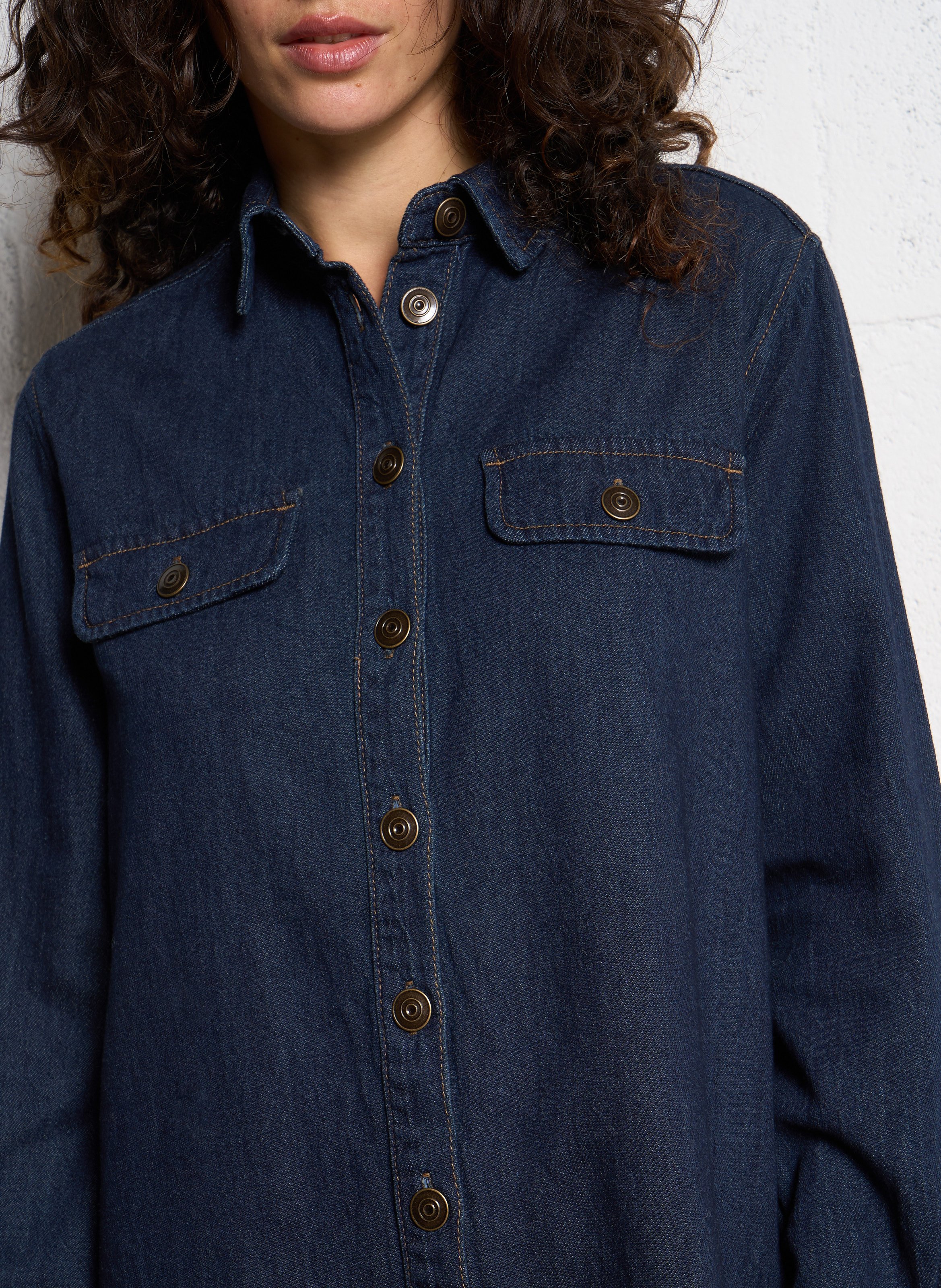 Short button-up denim shirt dress MAISON 123 Blue