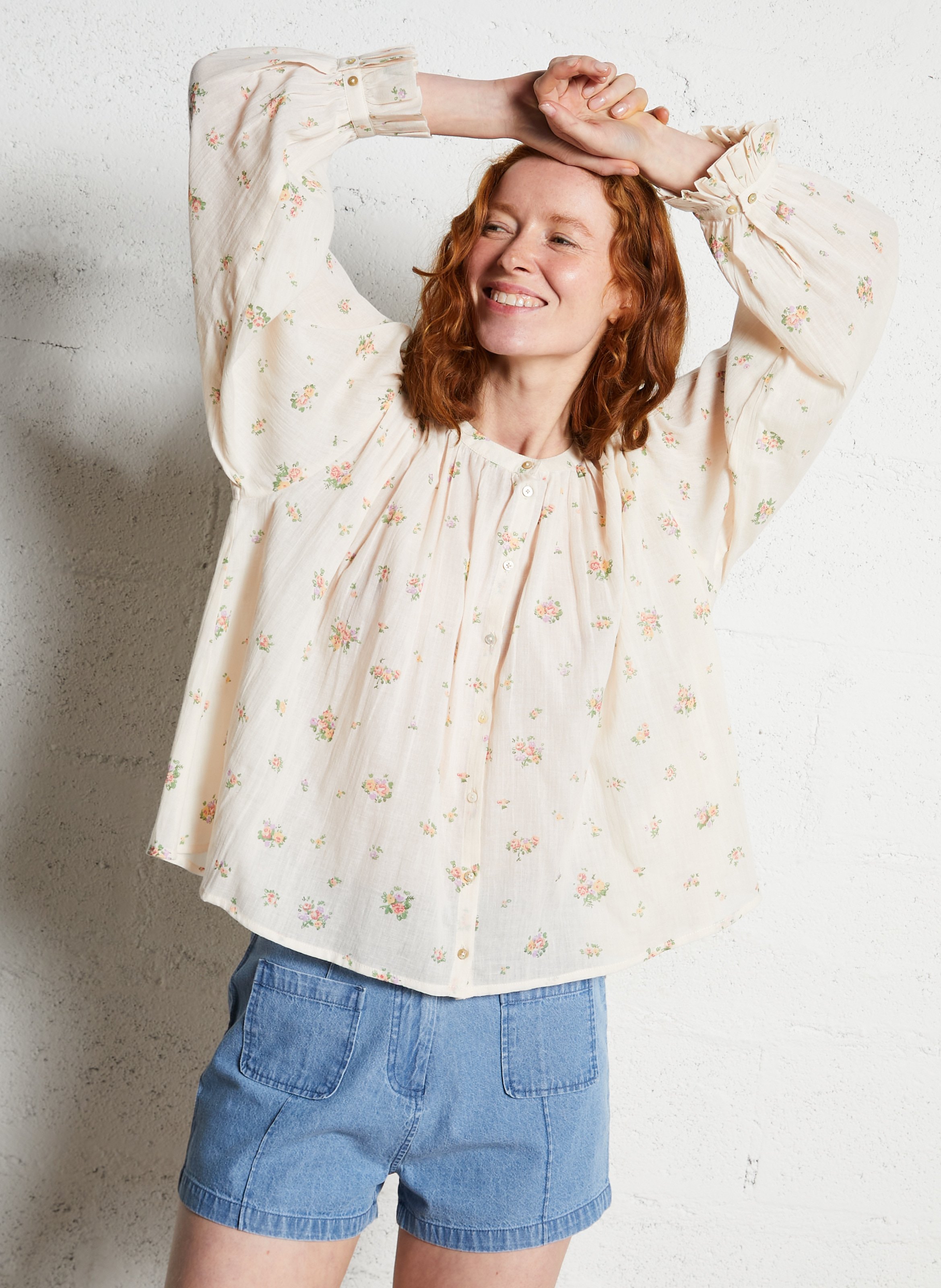 Round-neck organic cotton shirt EMILE ET IDA Beige