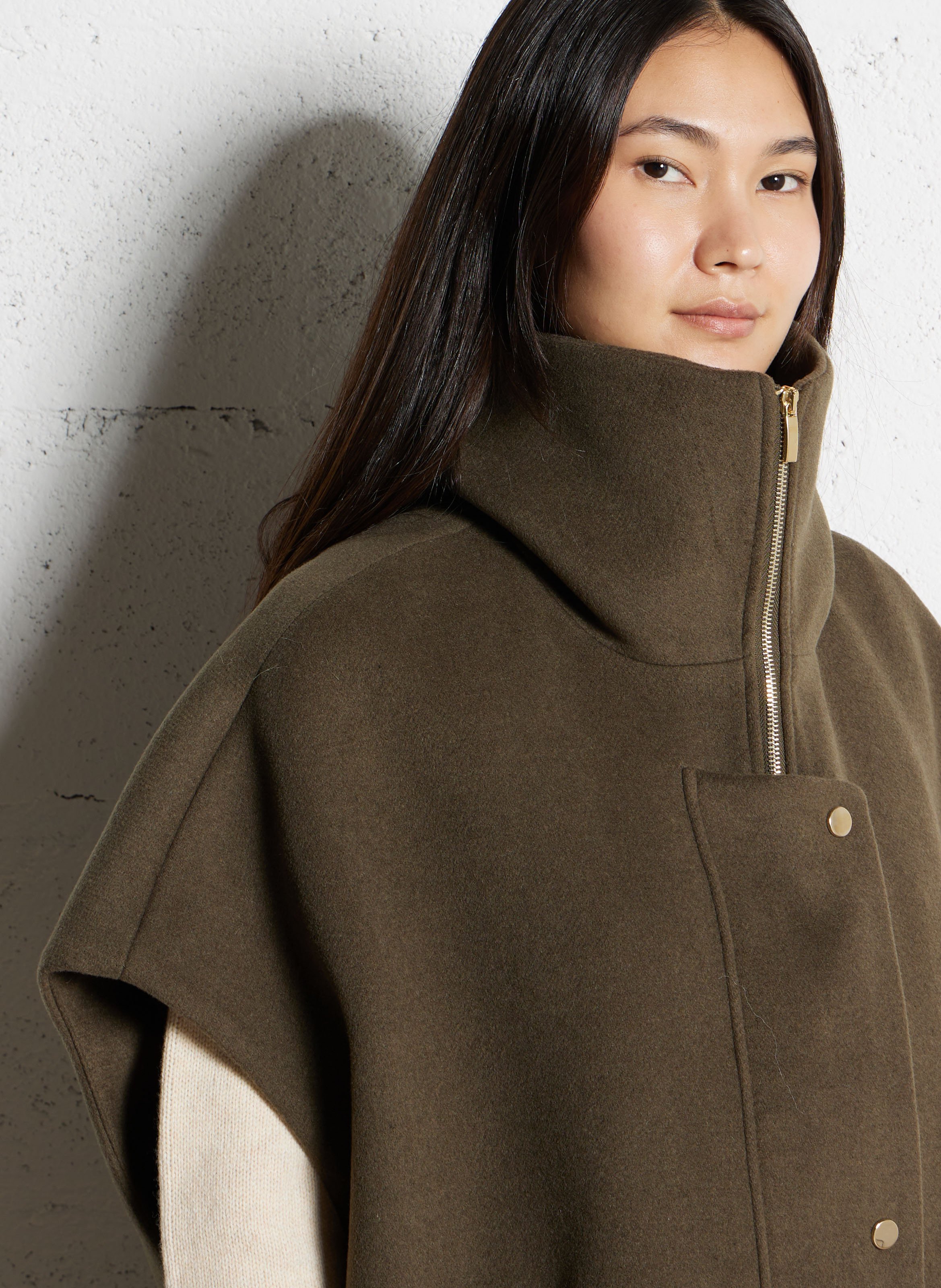 Sleeveless zip-up loose-fitting cape MAISON 123 Khaki