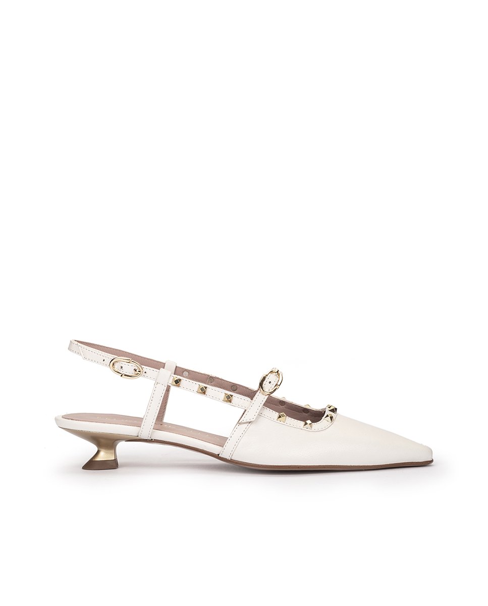 <p>High-heeled shoes, backless, in white leather.</p> PEDRO MIRALLES White