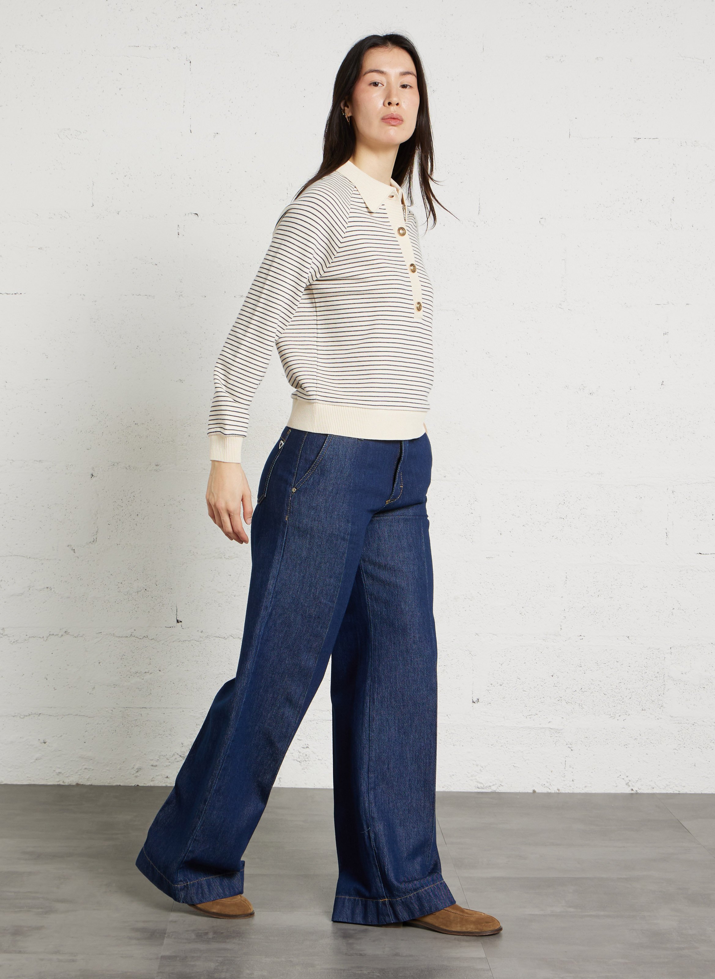 Polo-neck cotton sweater MAISON 123 Beige