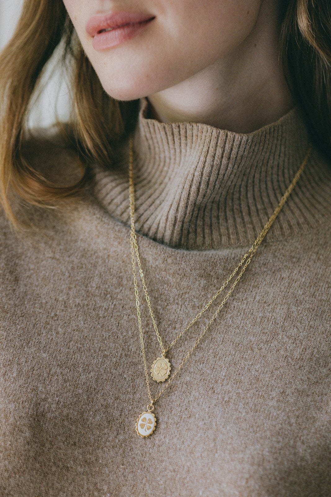 Gold-plated clover enamel necklace MONSIEUR SIMONE White