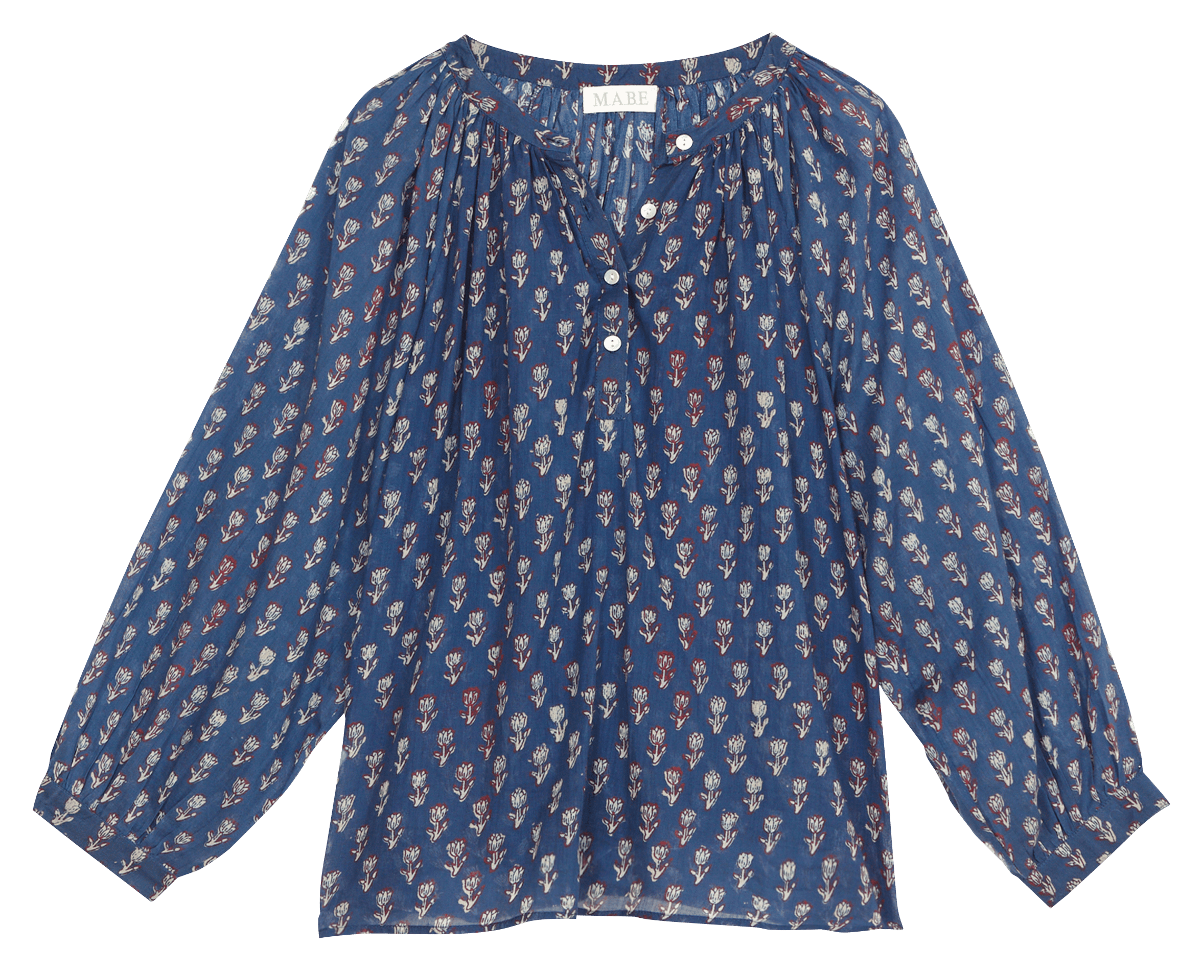 Printed straight blouse with round neck M.A.B.E Blue